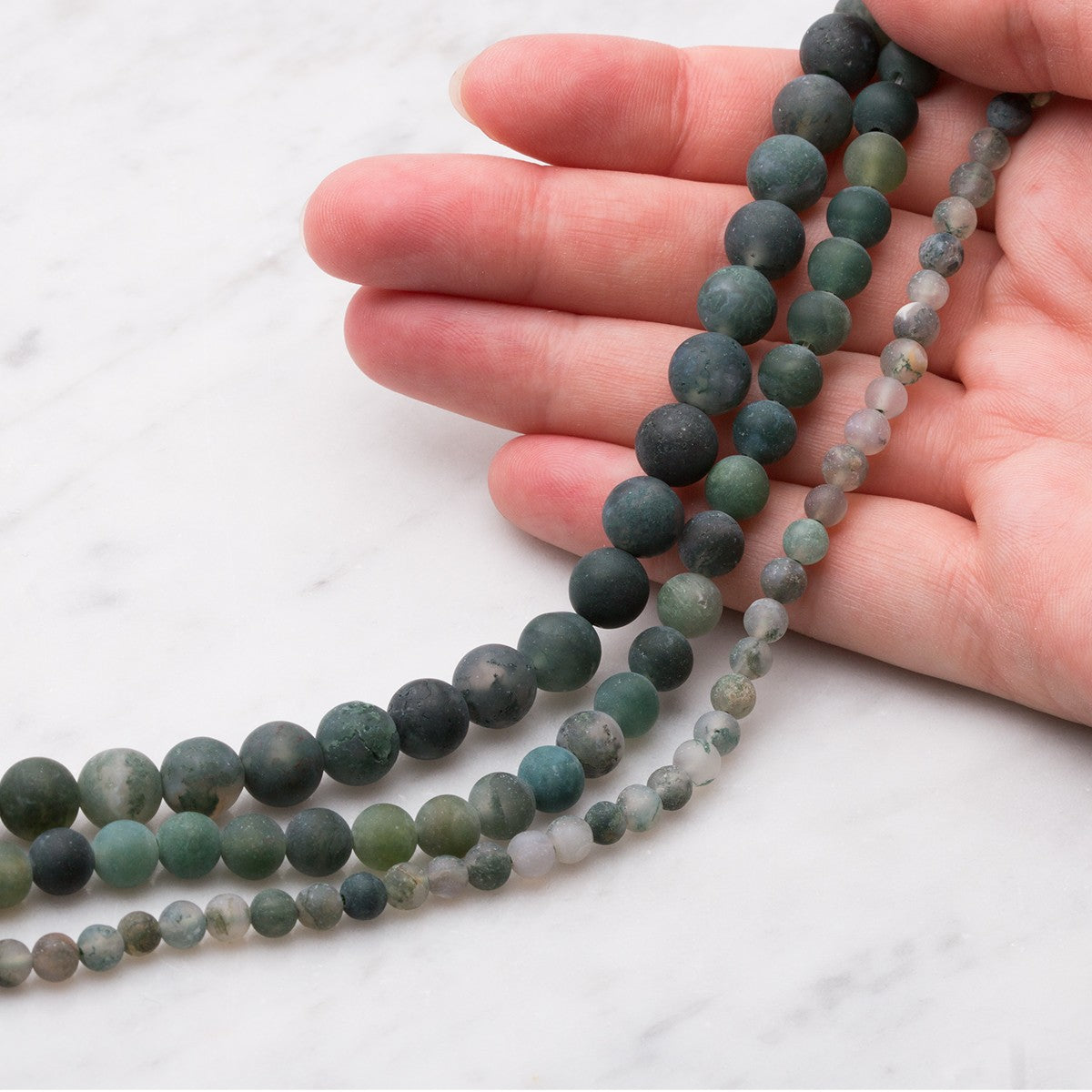 Green Moss Frosted Agate Round Beads