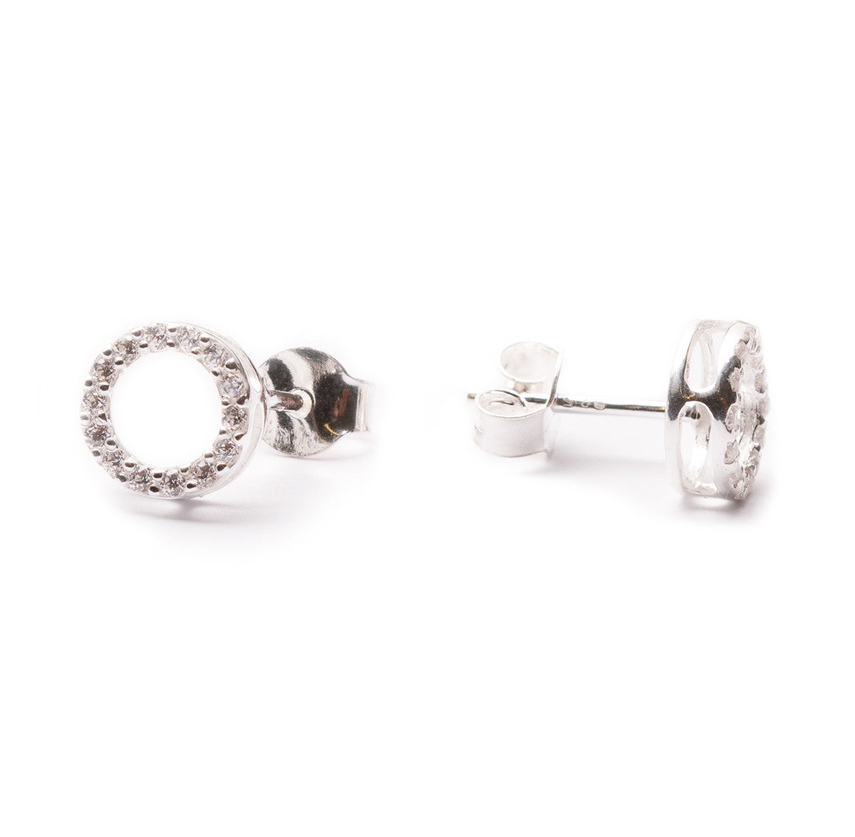 Sterling Silver Cubic Zirconia Pavé Infinity 7mm Circle Earstuds Pair