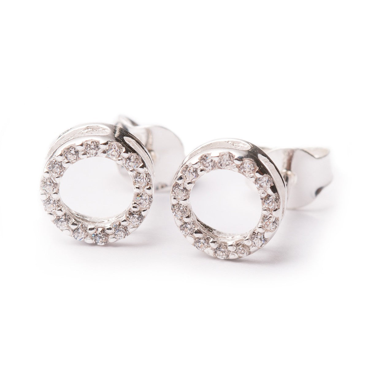Sterling Silver Cubic Zirconia Pavé Infinity 7mm Circle Earstuds Pair