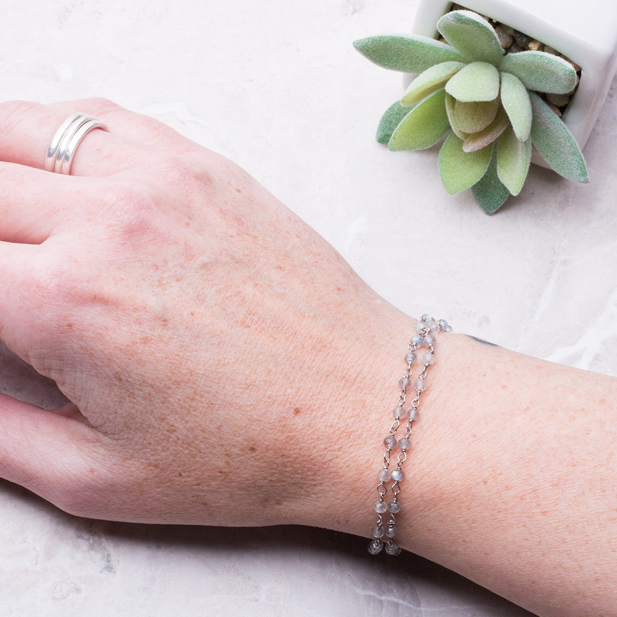 Sterling Silver Labradorite Wire Wrapped Rosary Bead Chain