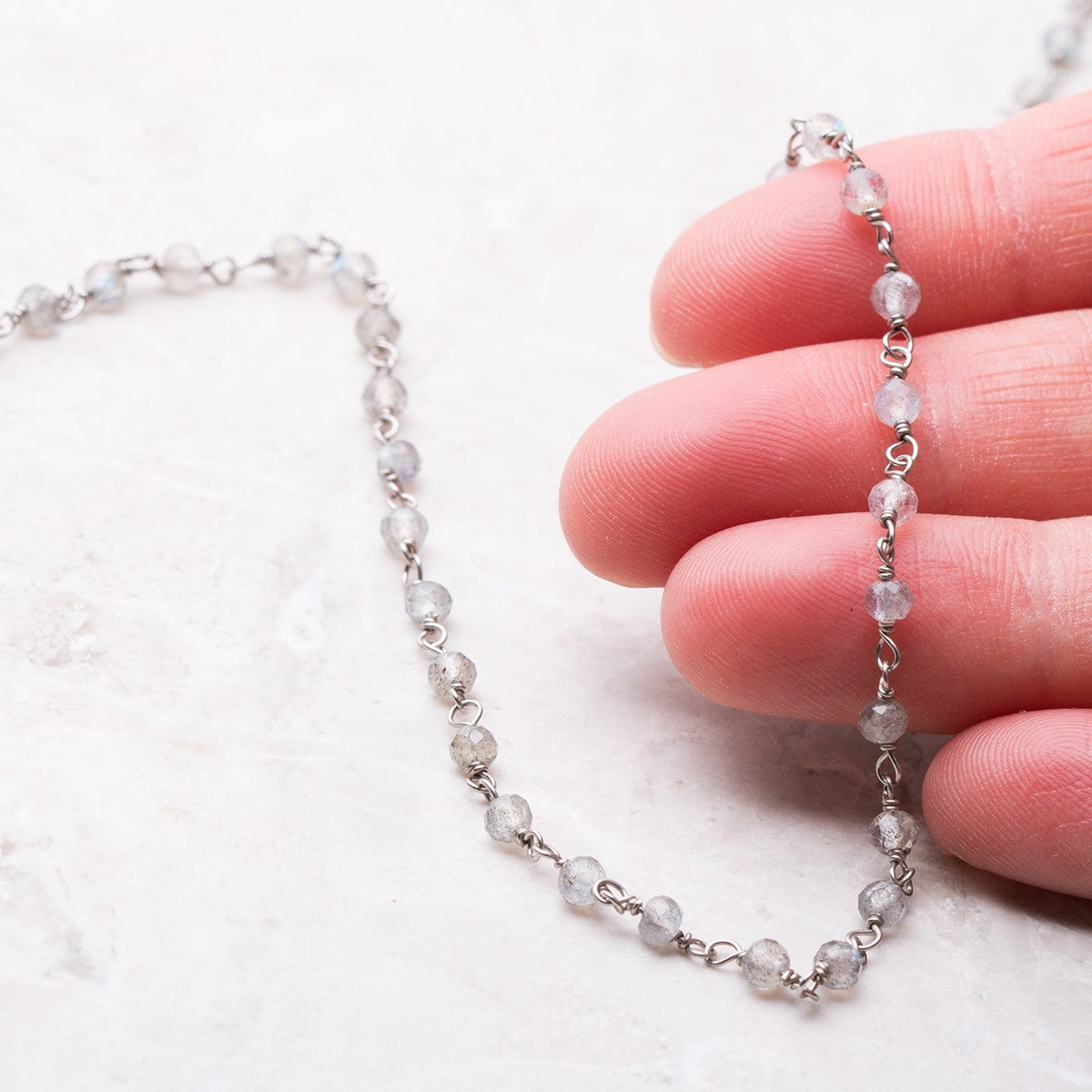 Sterling Silver Labradorite Wire Wrapped Rosary Bead Chain