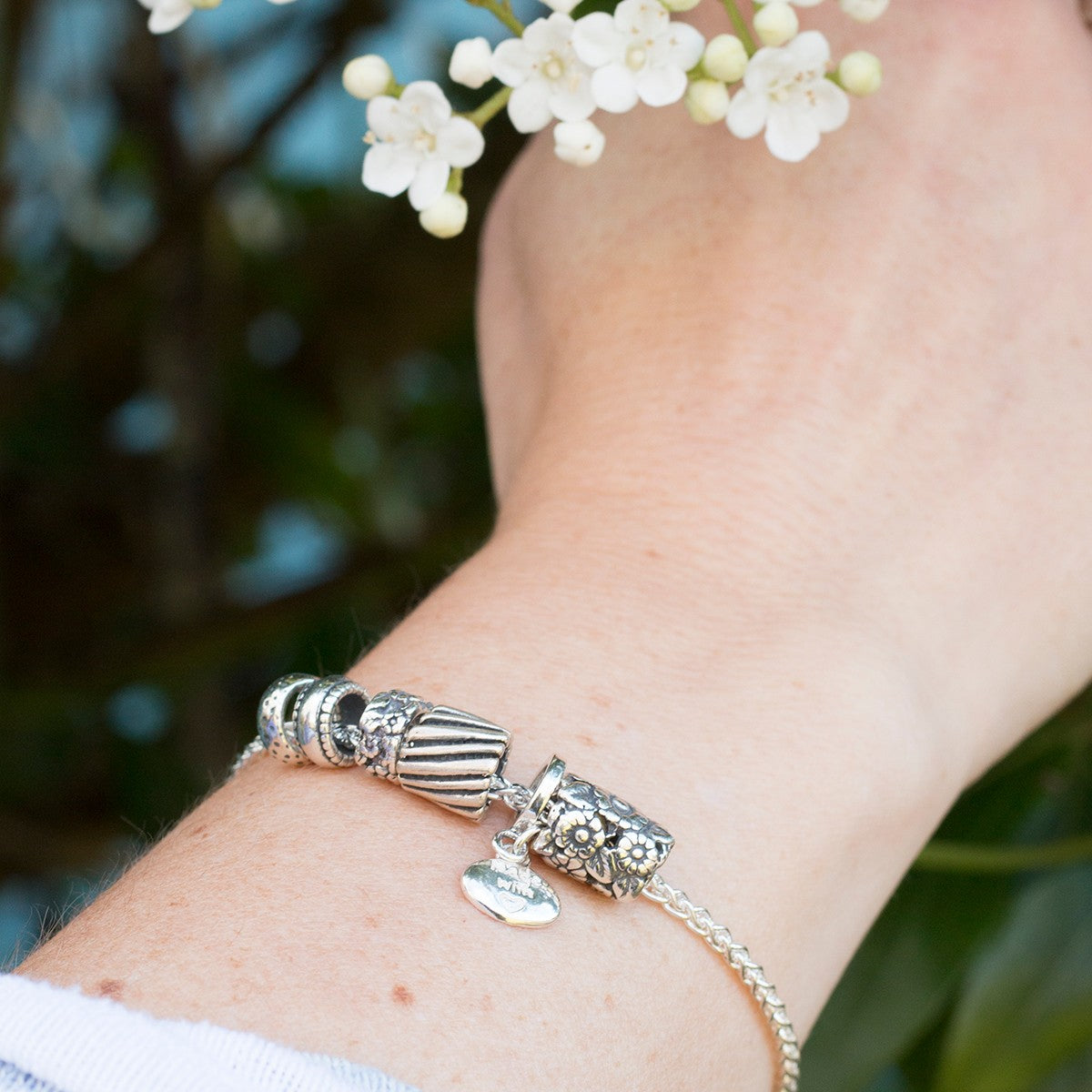 Sterling Silver Spiga Charm Bead Chain 19cm Bracelet