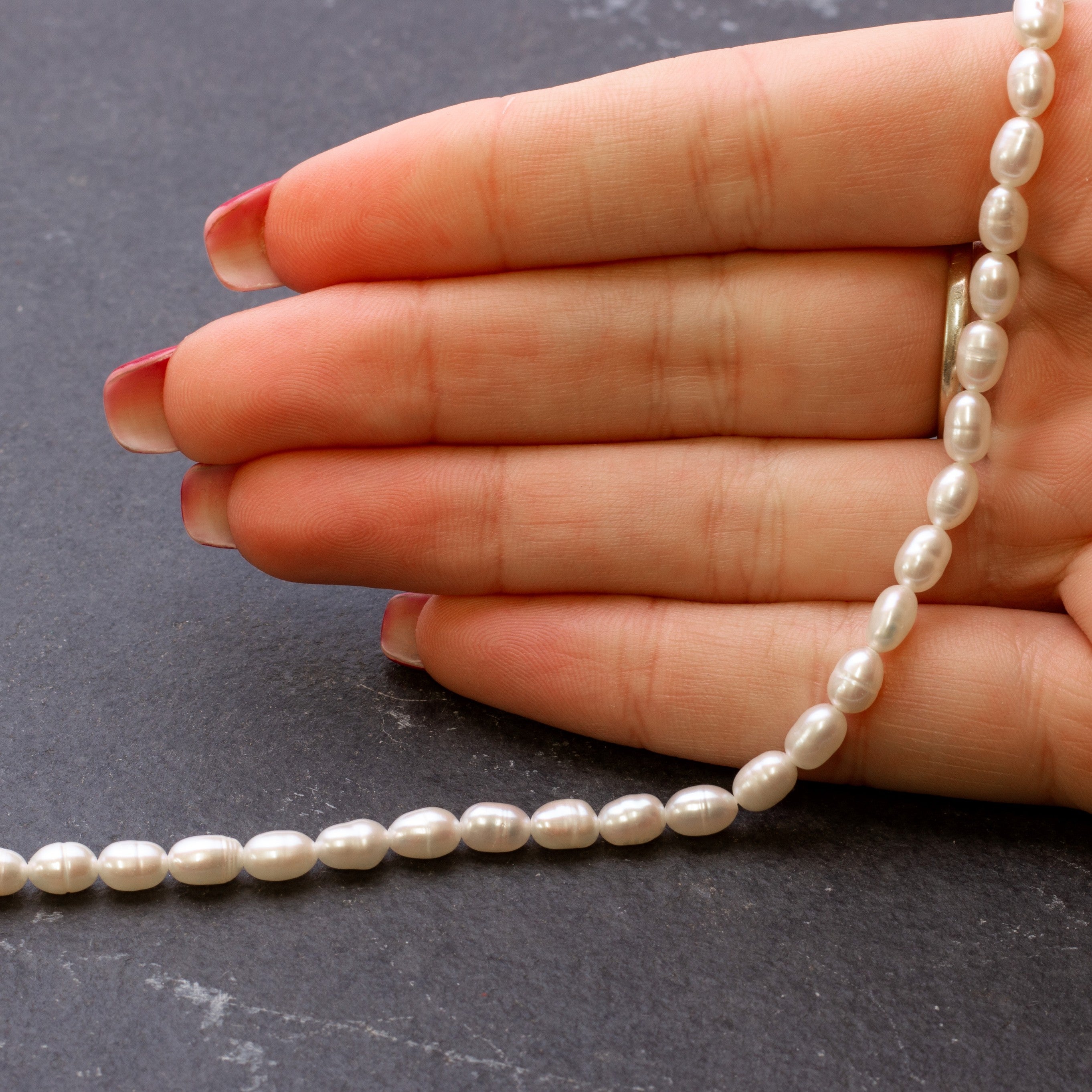 Cultured Freshwater Rice Shaped White Pearls Approx 6x5mm