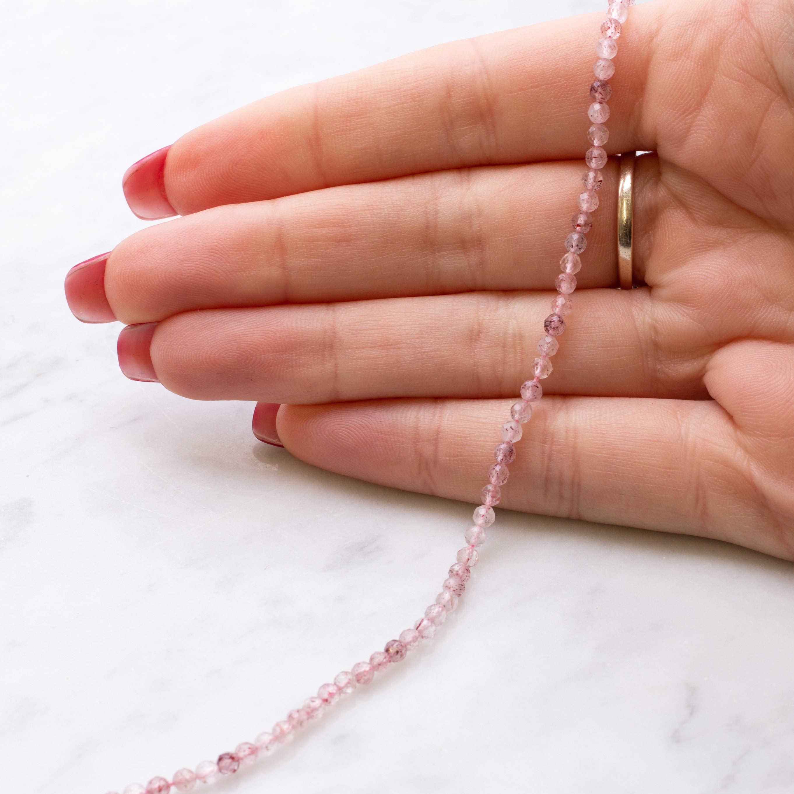 Strawberry Quartz Micro Faceted Round Beads Approx 2mm