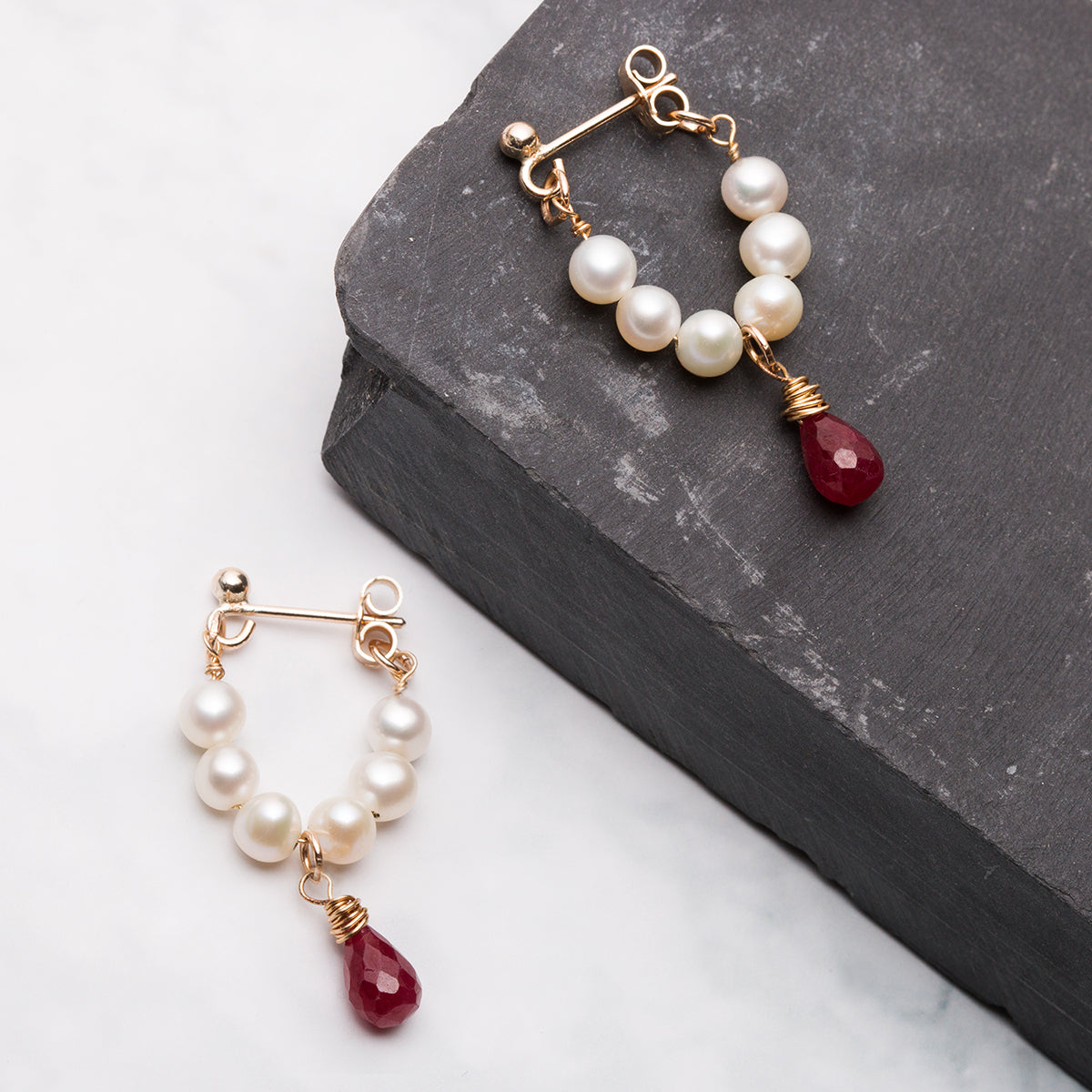 9ct Gold French Earstuds With Ball & Loop Pair