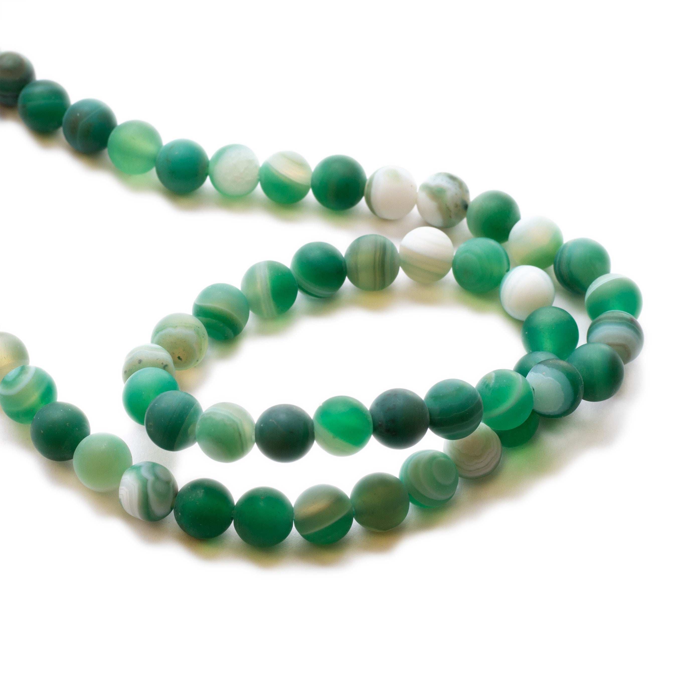 Green Agate Frosted Banded Round Beads Approx 6mm