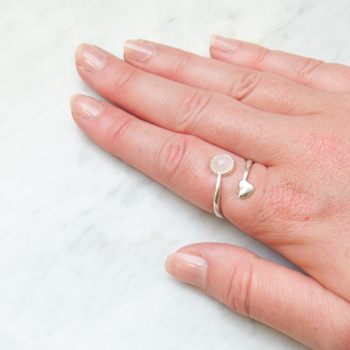 Sterling Silver Adjustable Milled Edge Heart Ring For 6mm Round Cabochon