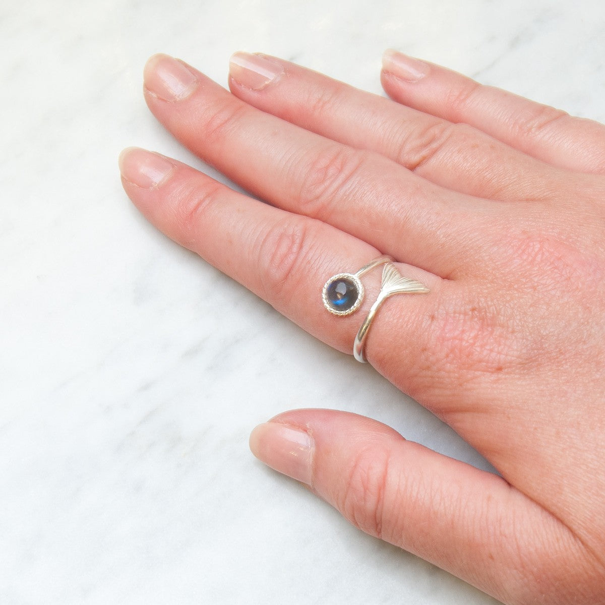 Sterling Silver Adjustable Mermaid Tail Ring Setting For 6mm Round Cabochon