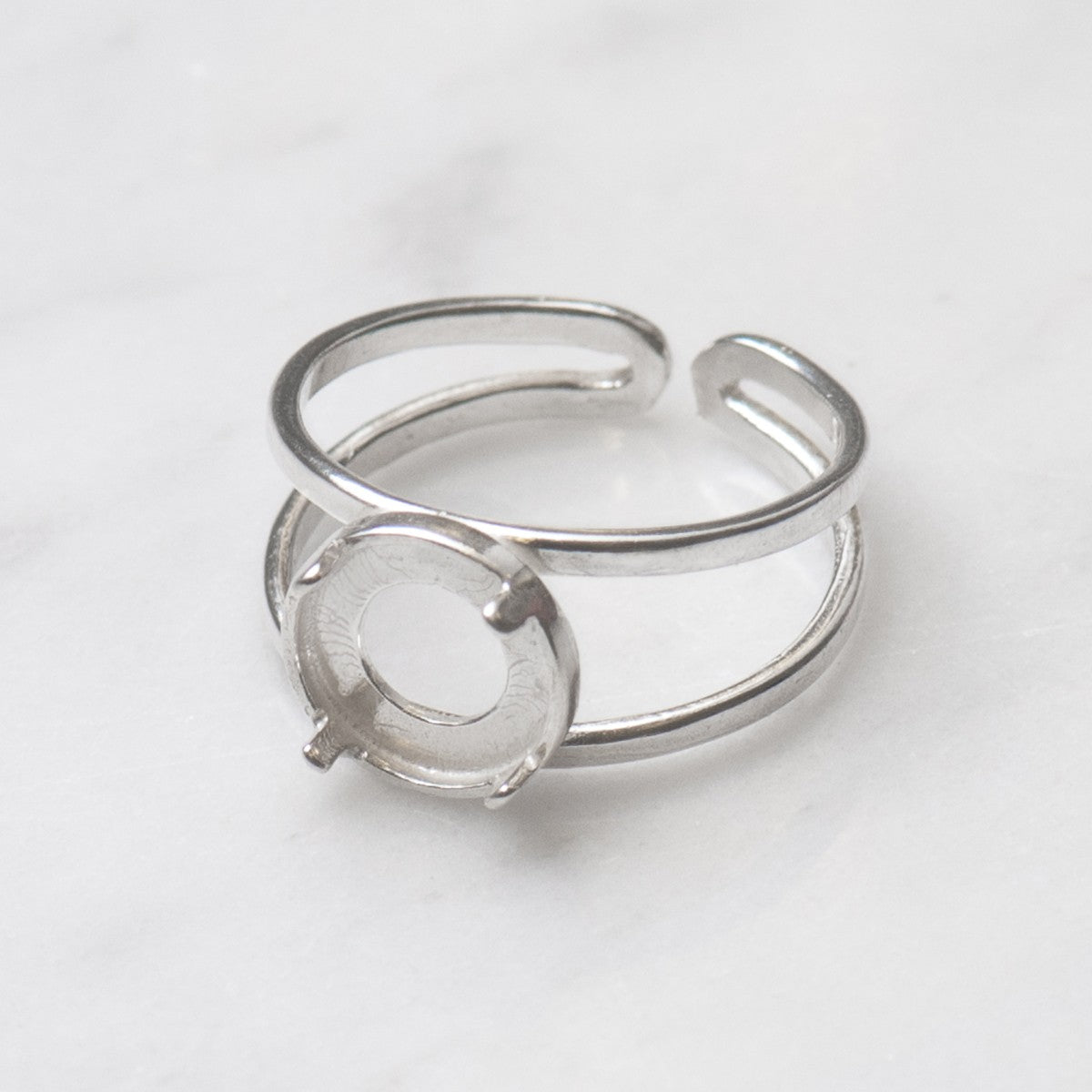 Sterling Silver Adjustable Ring With Decorative Claw For 8mm Round Cabochon