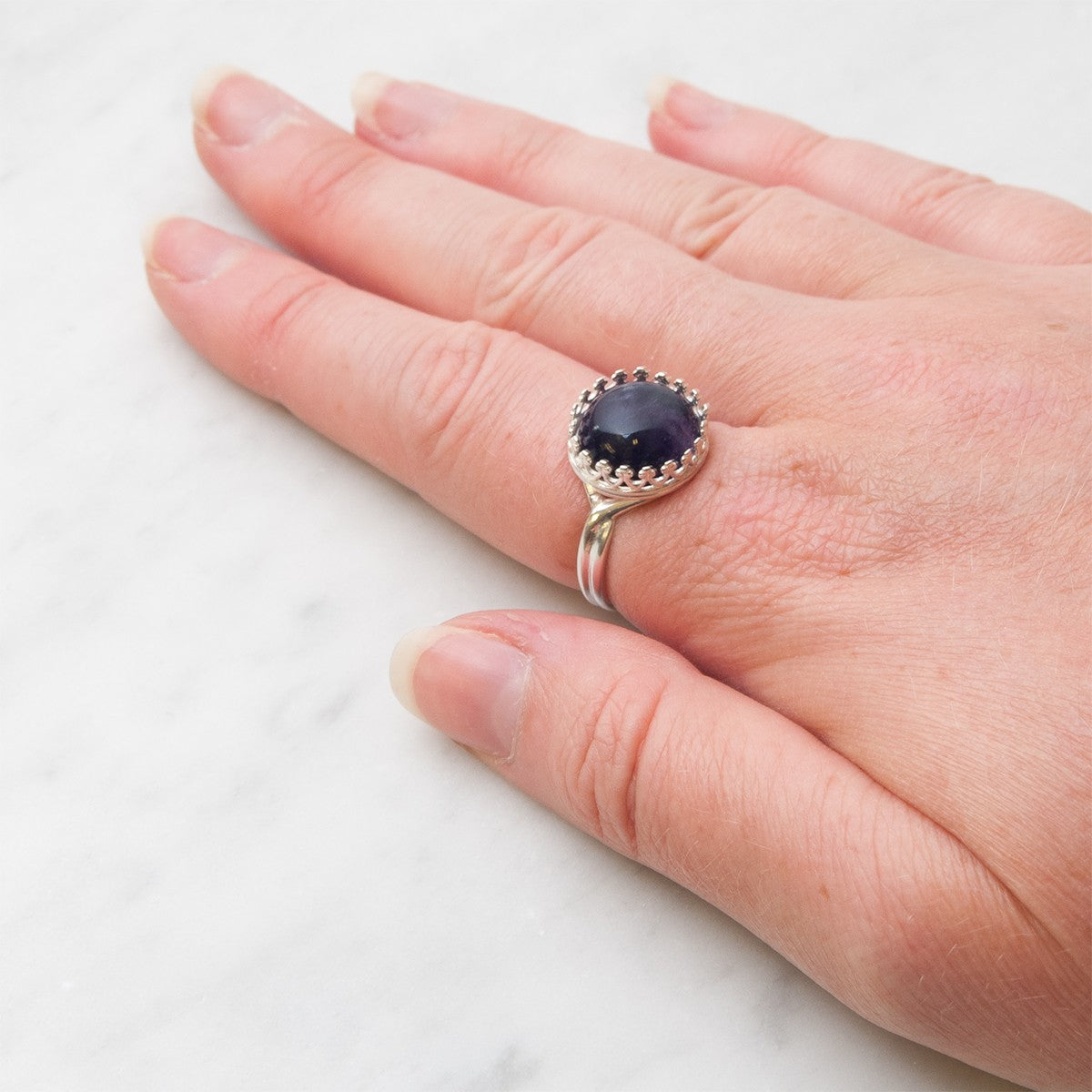 Sterling Silver Gallery Wire Adjustable Ring For 12mm Round Cabochon Stone