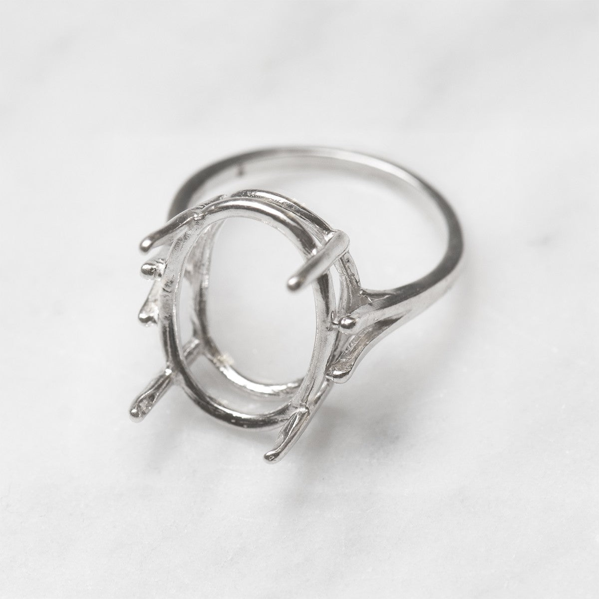 Sterling Silver Pre-Notched Ring For One 18x13mm Oval Faceted Stone