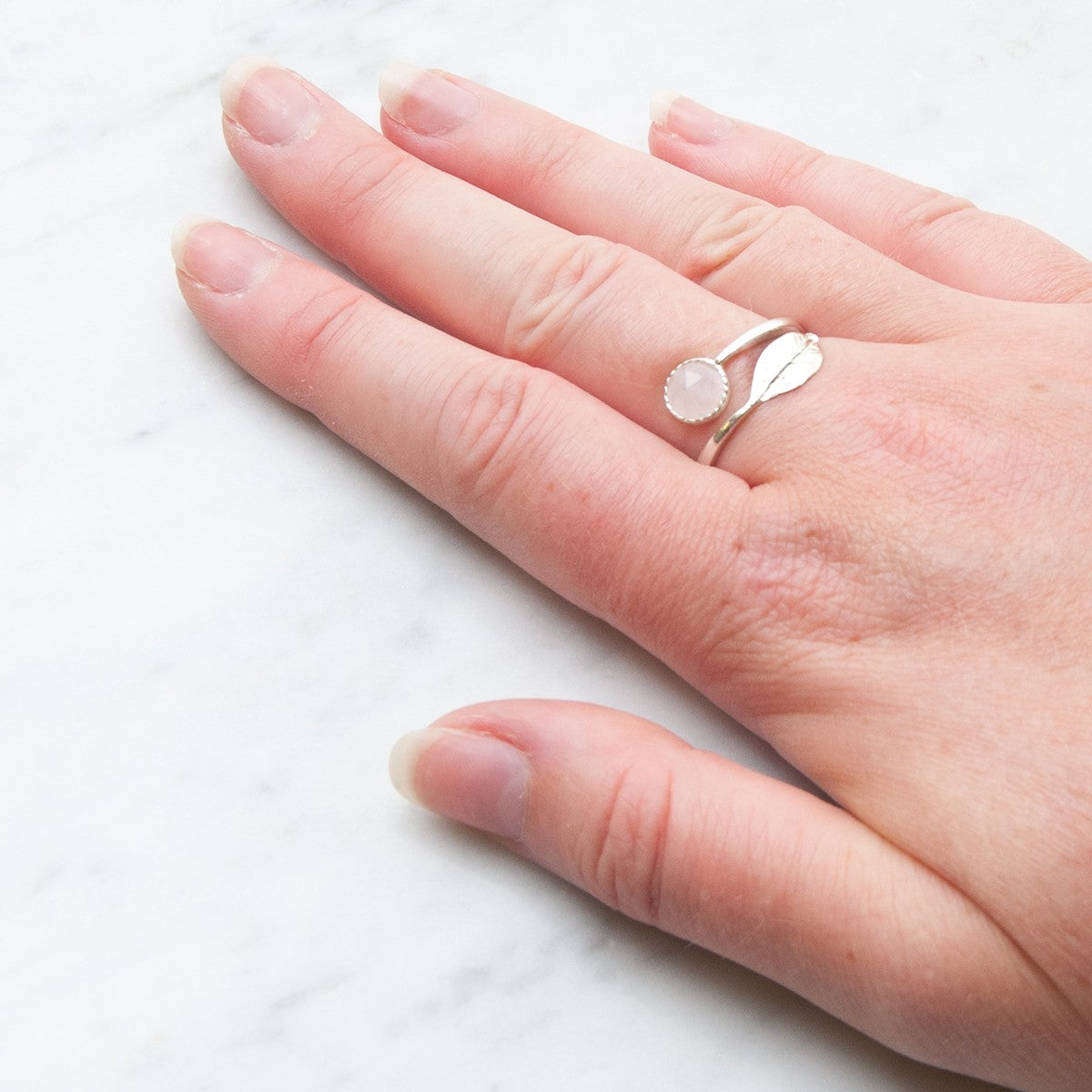 Sterling Silver Adjustable Leaf Ring Setting For 6mm Round Cabochons