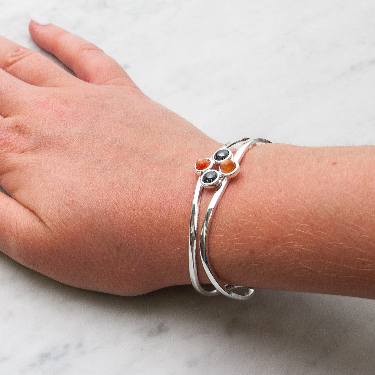 Silver Plated Bangle Setting For 5mm Round Cabochon Stones