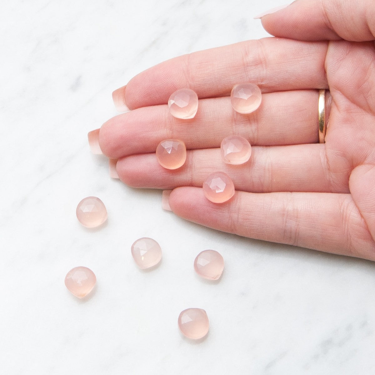 Pink Chalcedony Faceted Heart Briolette Beads Approx 9-10mm