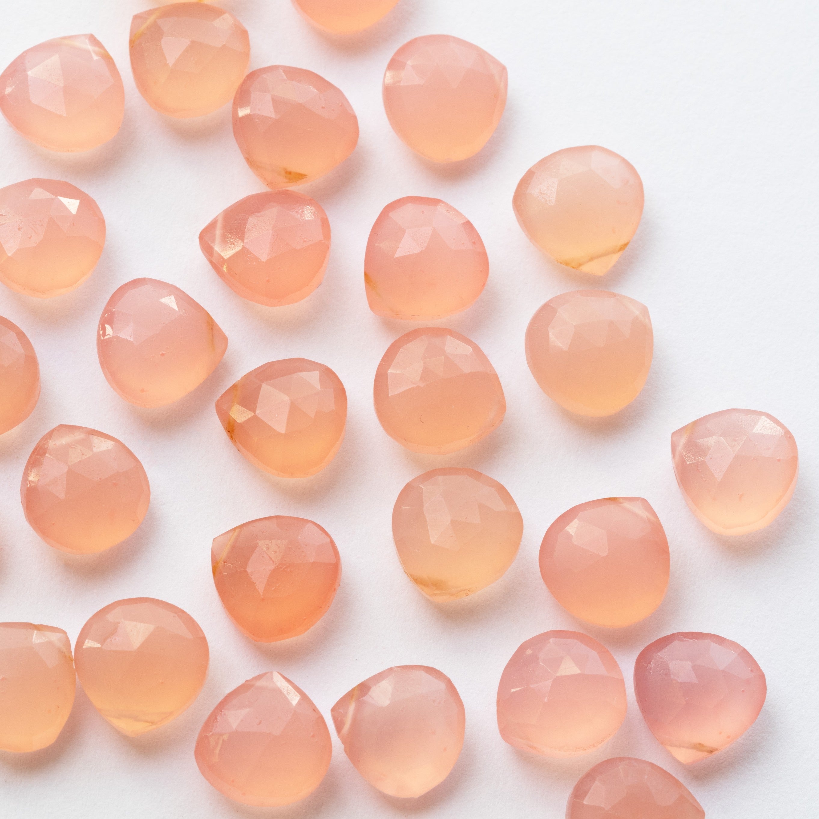 Pink Chalcedony Faceted Heart Briolette Beads Approx 9-10mm