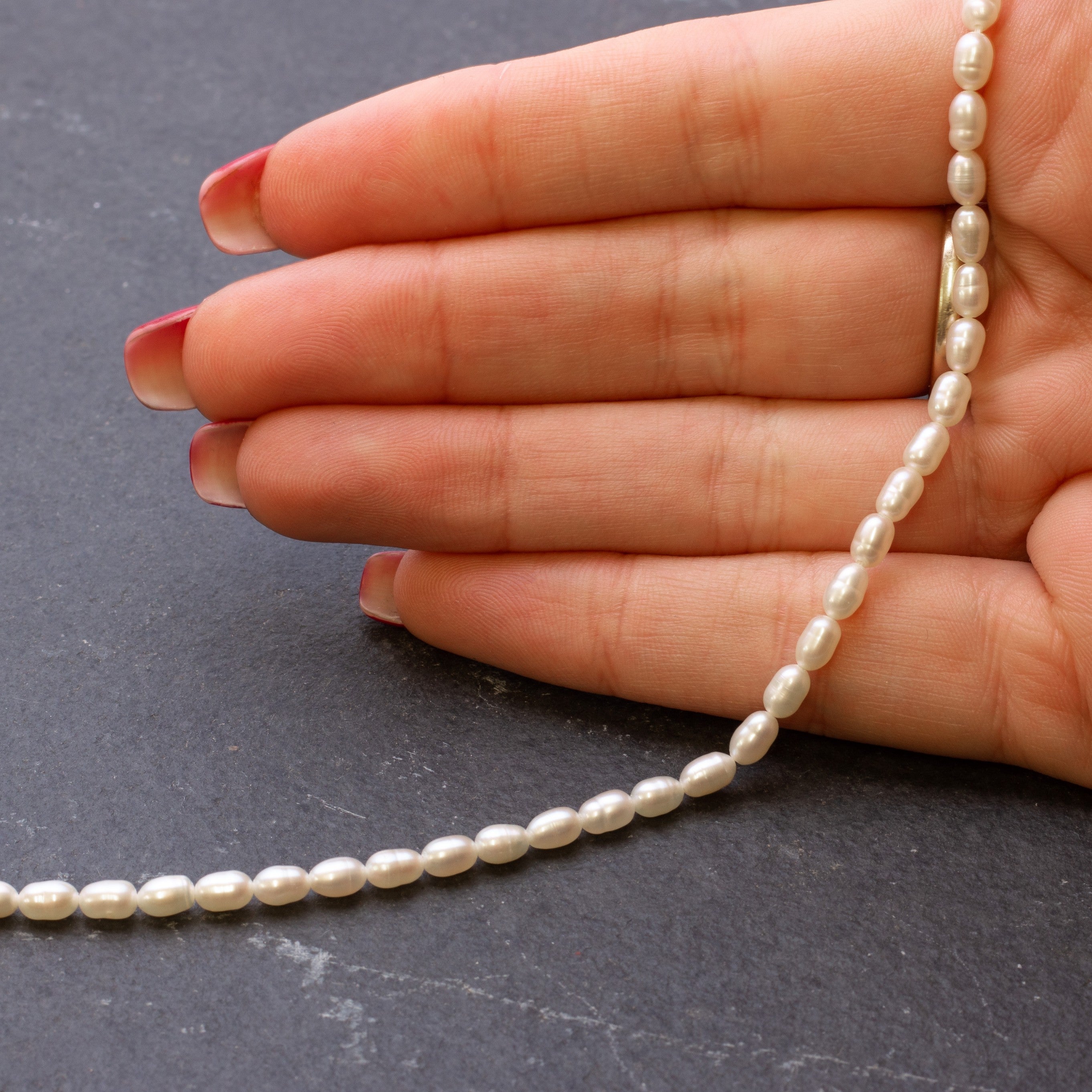 Cultured Freshwater Rice Shaped White Pearls Approx 3.5mm pk10 Beads