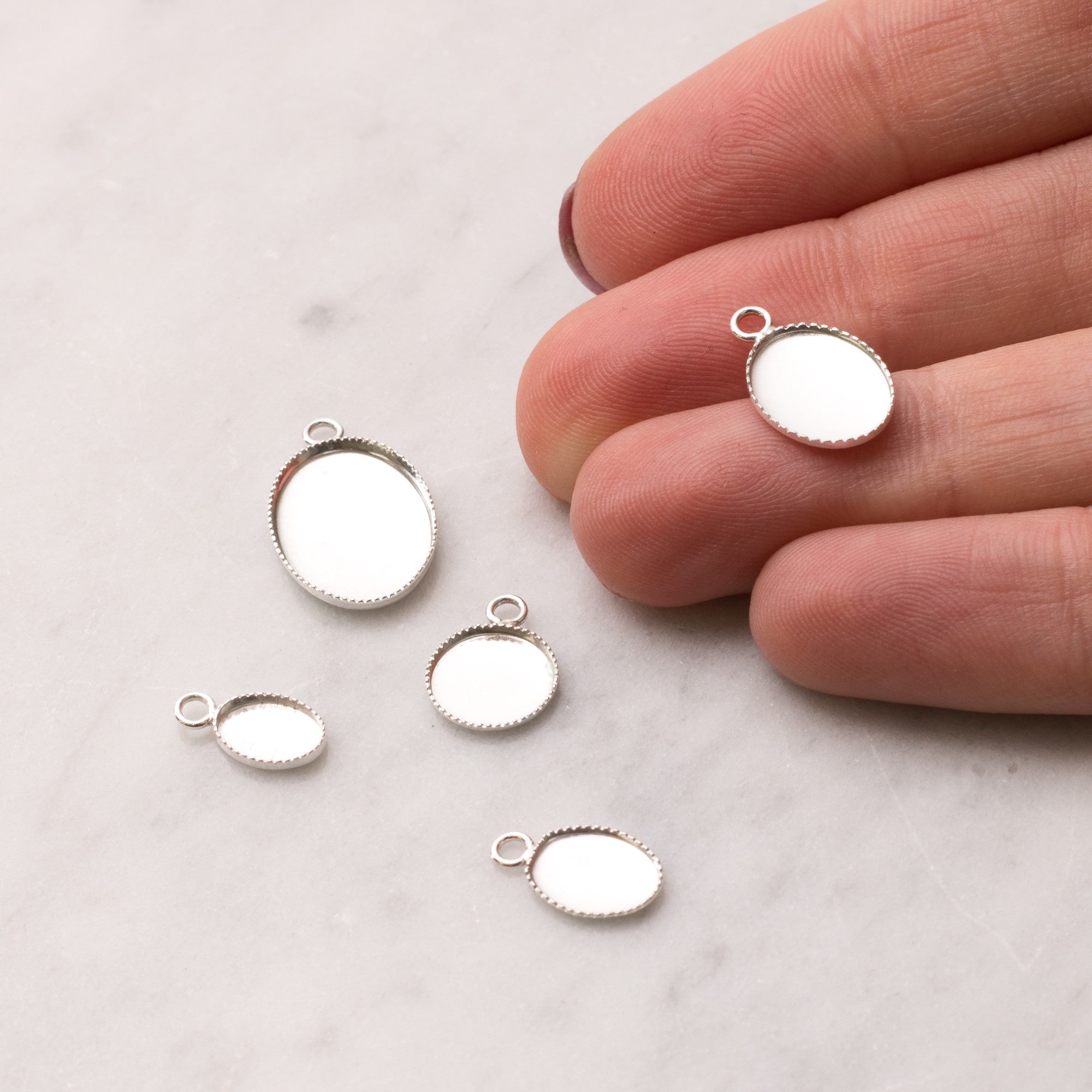 Sterling Silver Milled Edge Pendant Settings For Cabochon Stones