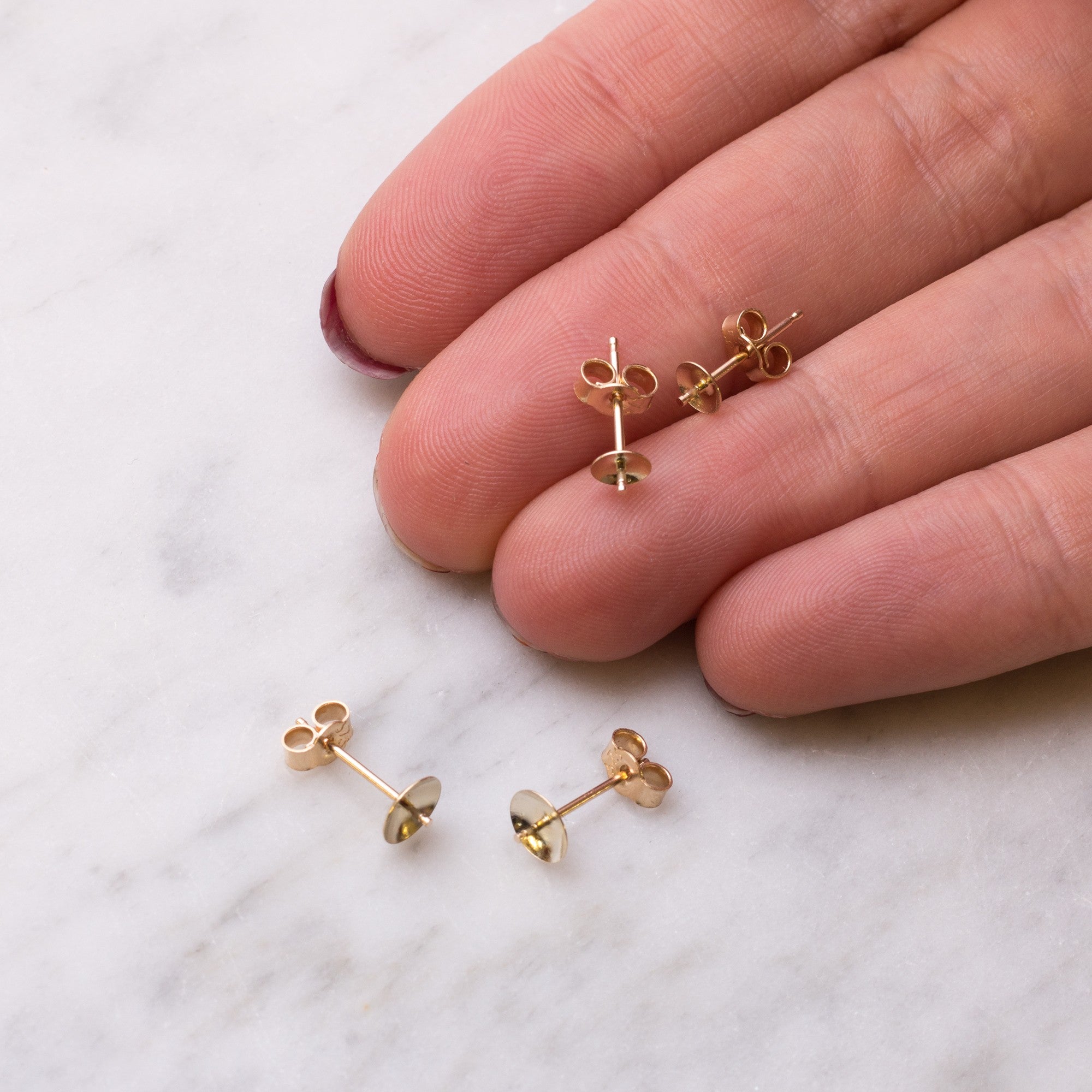 9ct Gold Earstud Settings For Half Drilled Beads Pair