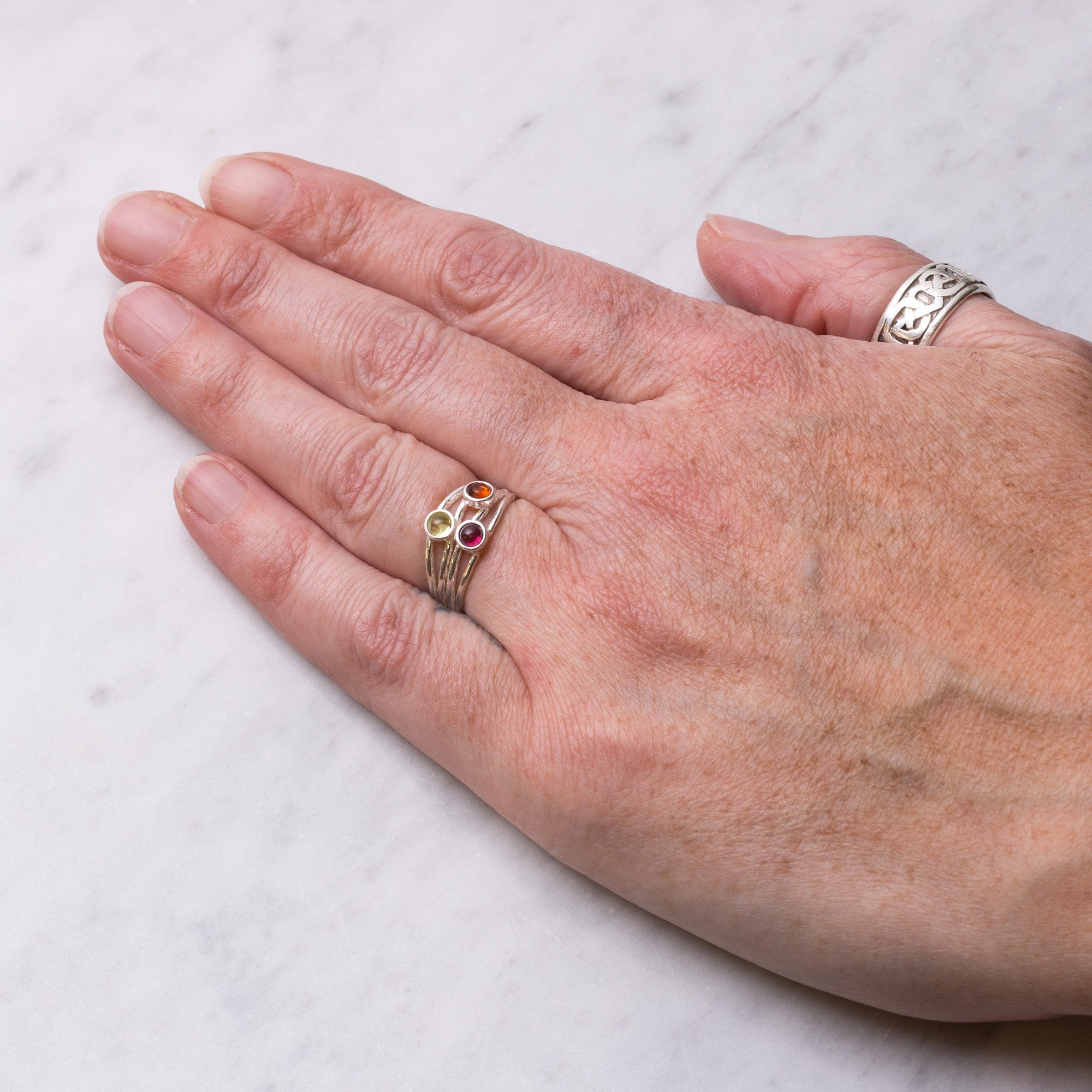Sterling Silver Ring With Plain Bezel Cups For 3mm Cabochon Stones
