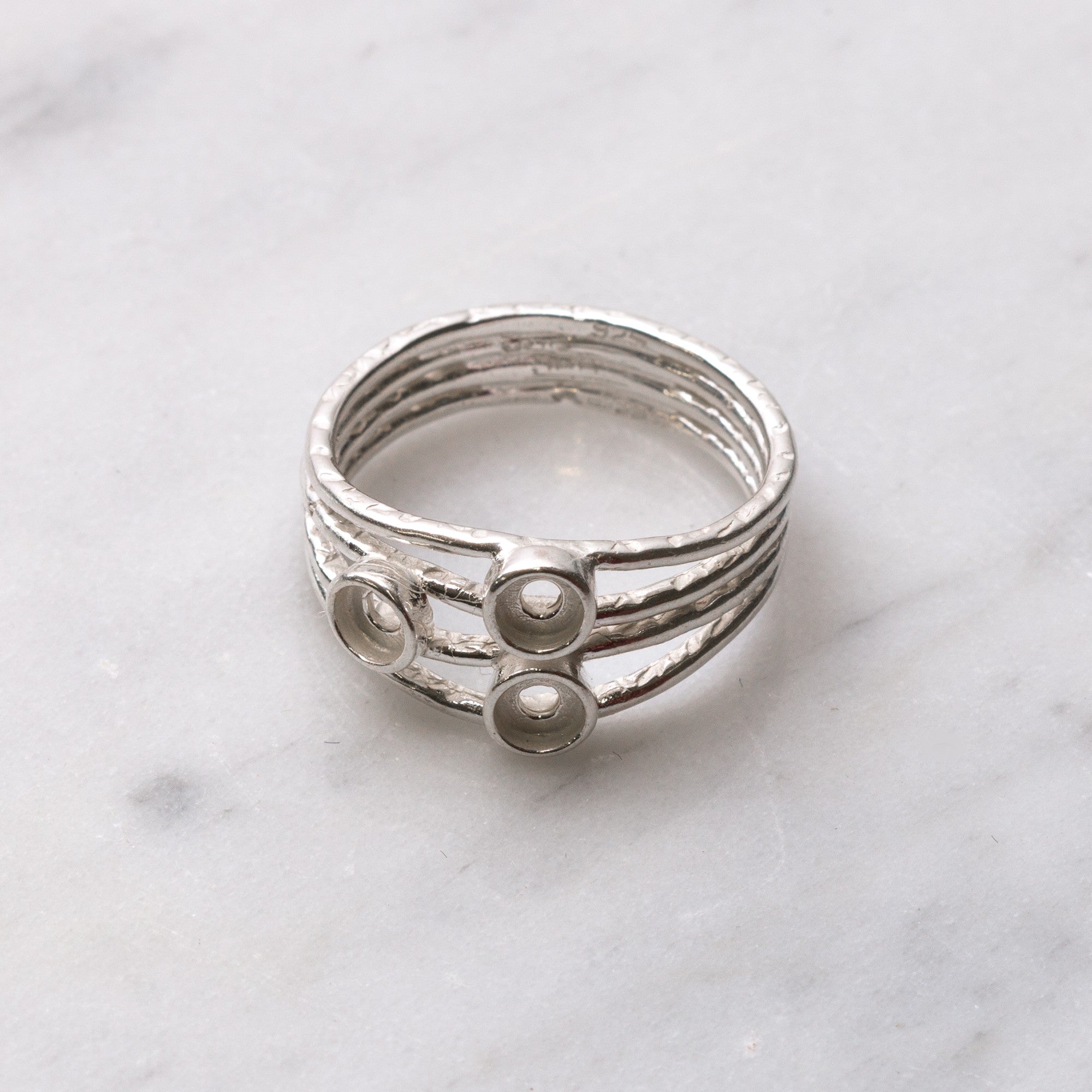 Sterling Silver Ring With Plain Bezel Cups For 3mm Cabochon Stones
