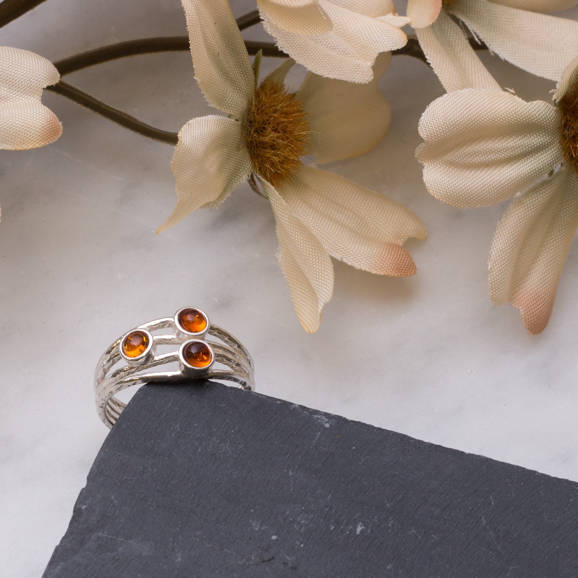 Sterling Silver Ring With Plain Bezel Cups For 3mm Cabochon Stones