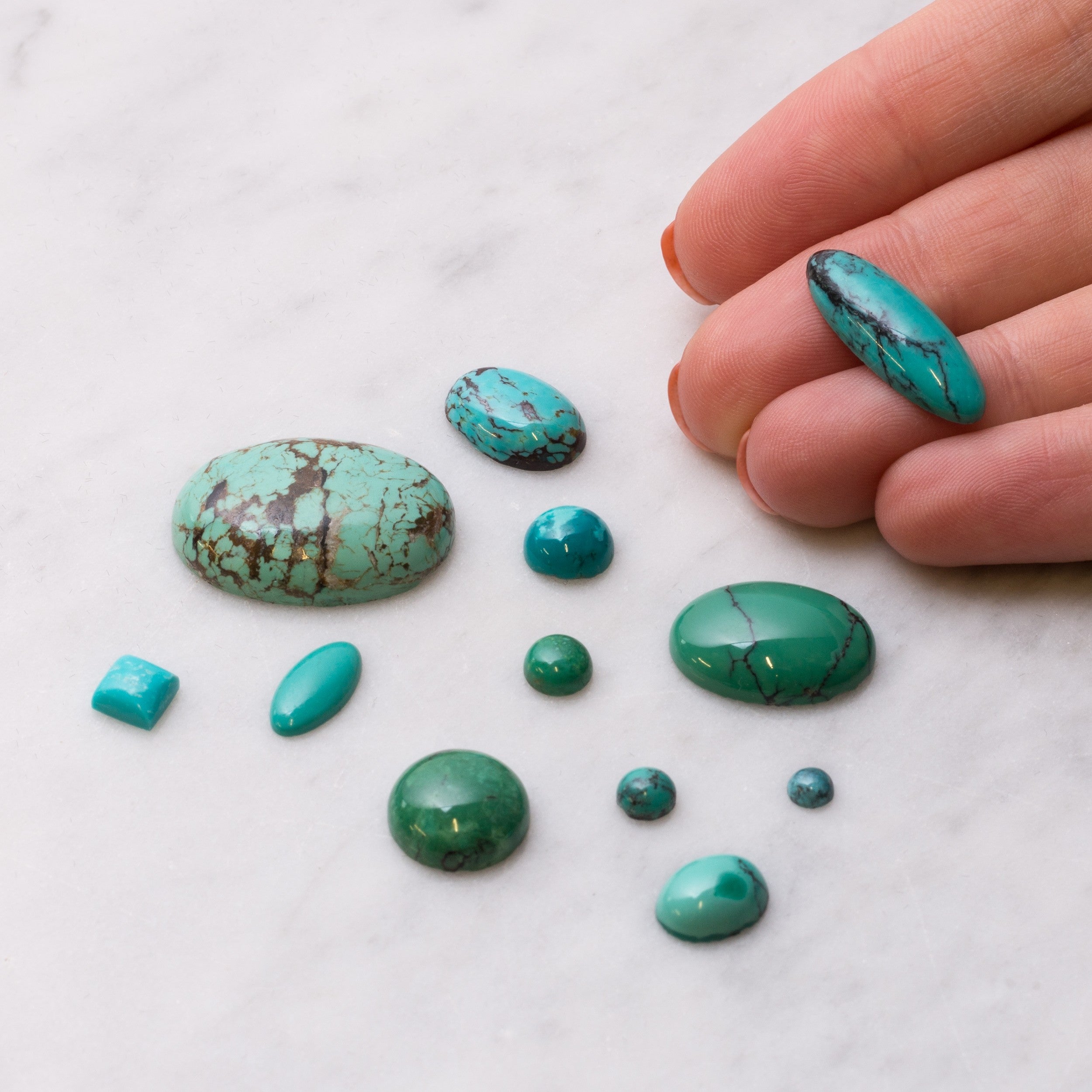 Chinese Spiderweb Matrix Turquoise Cabochons