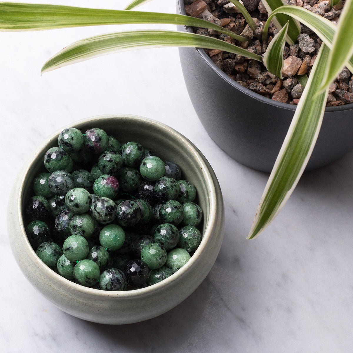 Ruby With Zoisite Faceted Round Beads