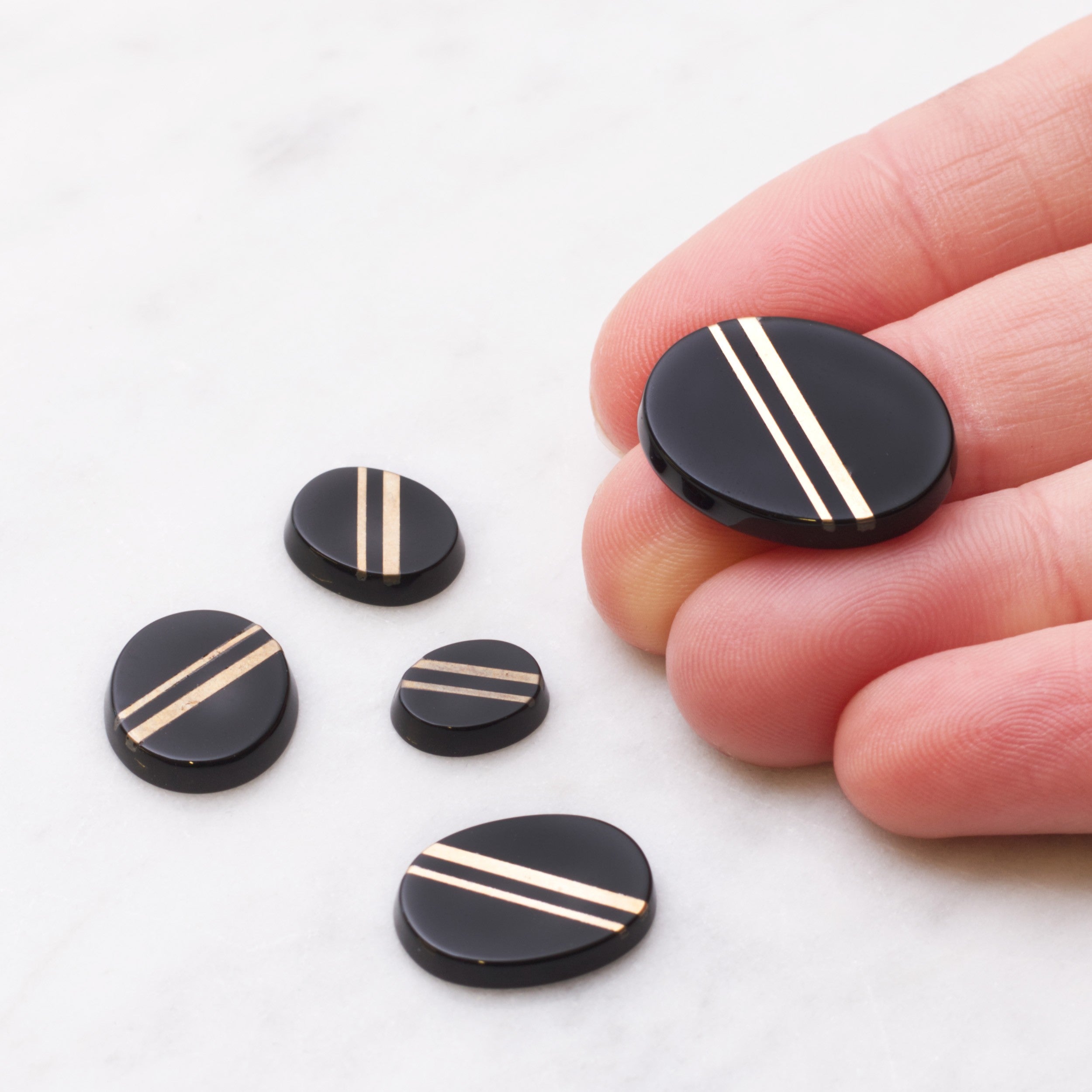 9ct Gold Black Onyx Flat Plate Cabochons