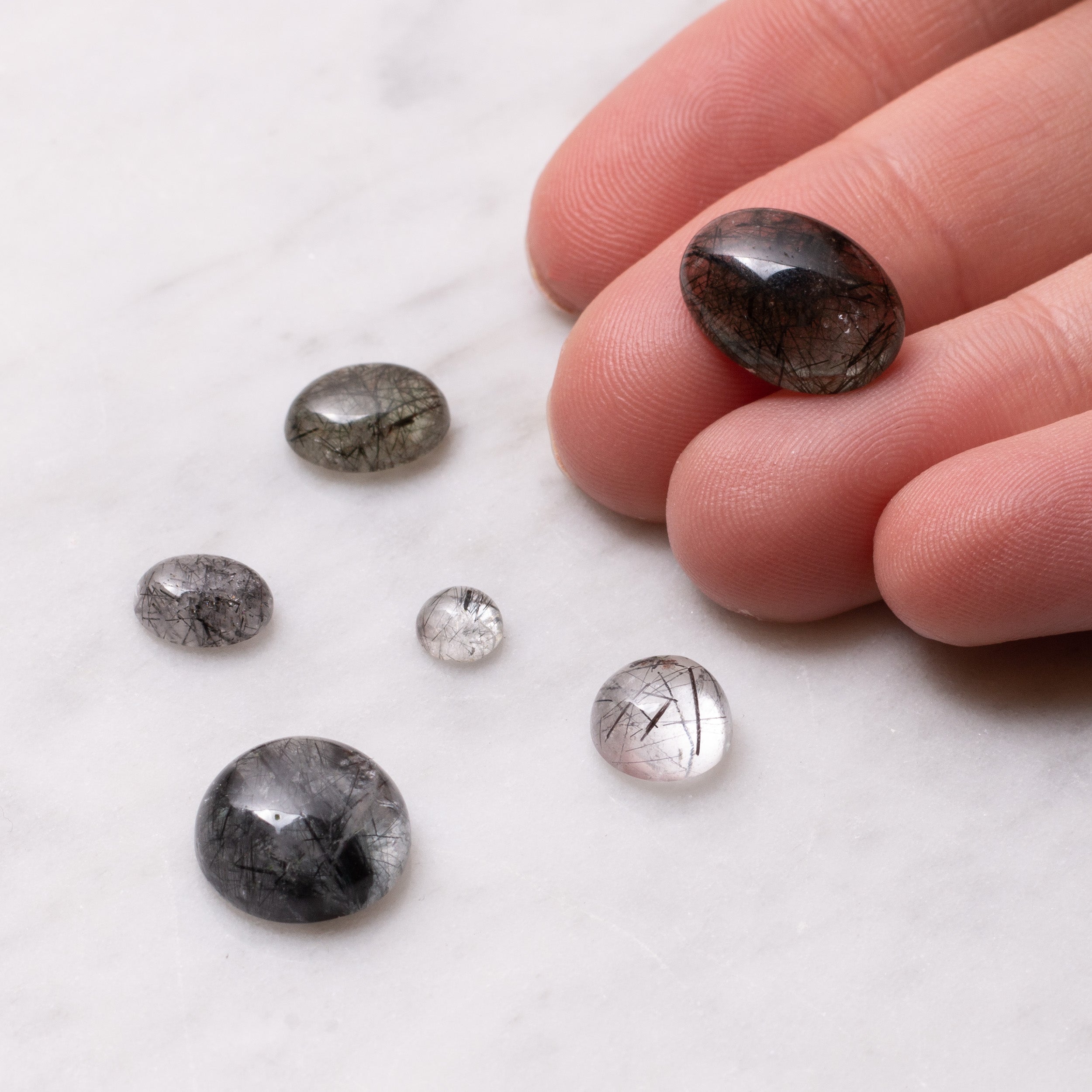 Black Tourmalinated Quartz Cabochons
