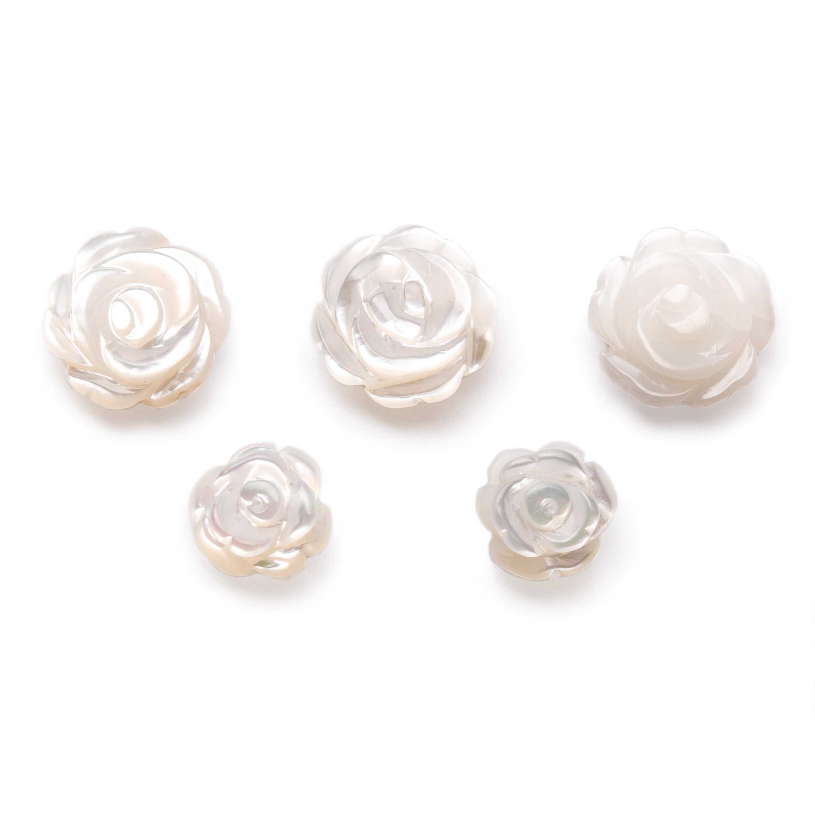 Mother Of Pearl Rose Shaped Half Drilled Beads