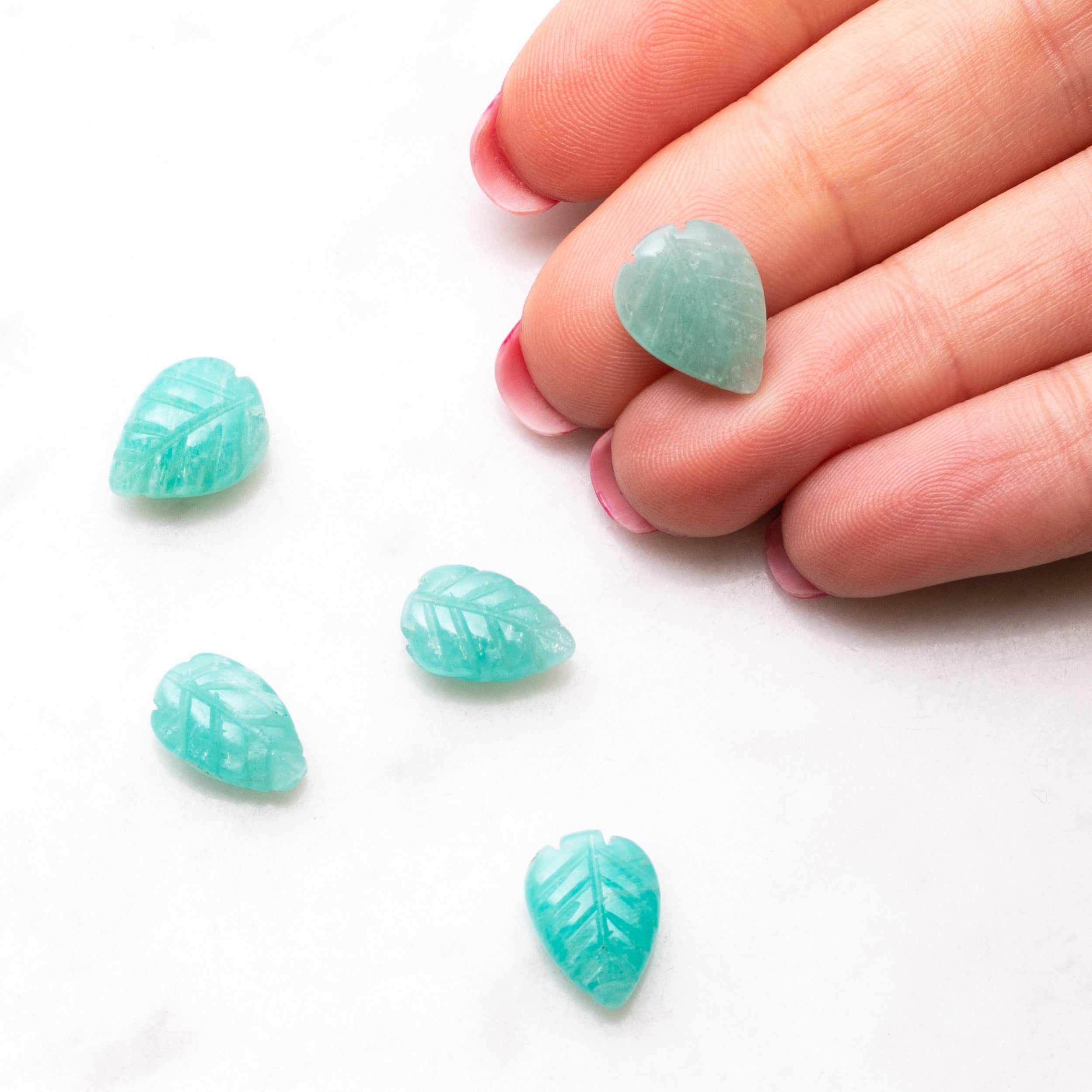 Amazonite Carved Leaf Beads Approx 12mm