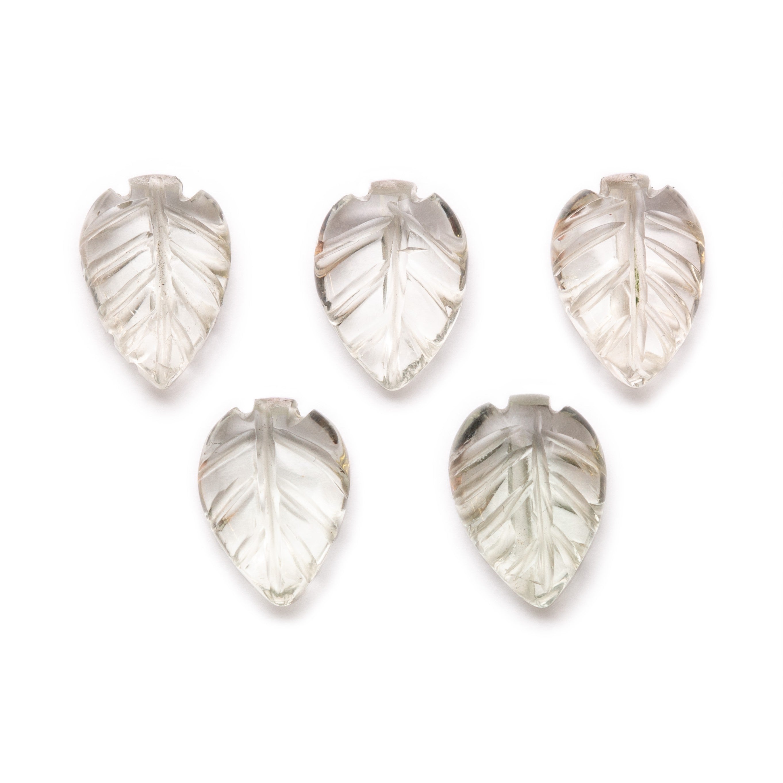 Green Amethyst Carved Leaf Beads Approx 12x8mm