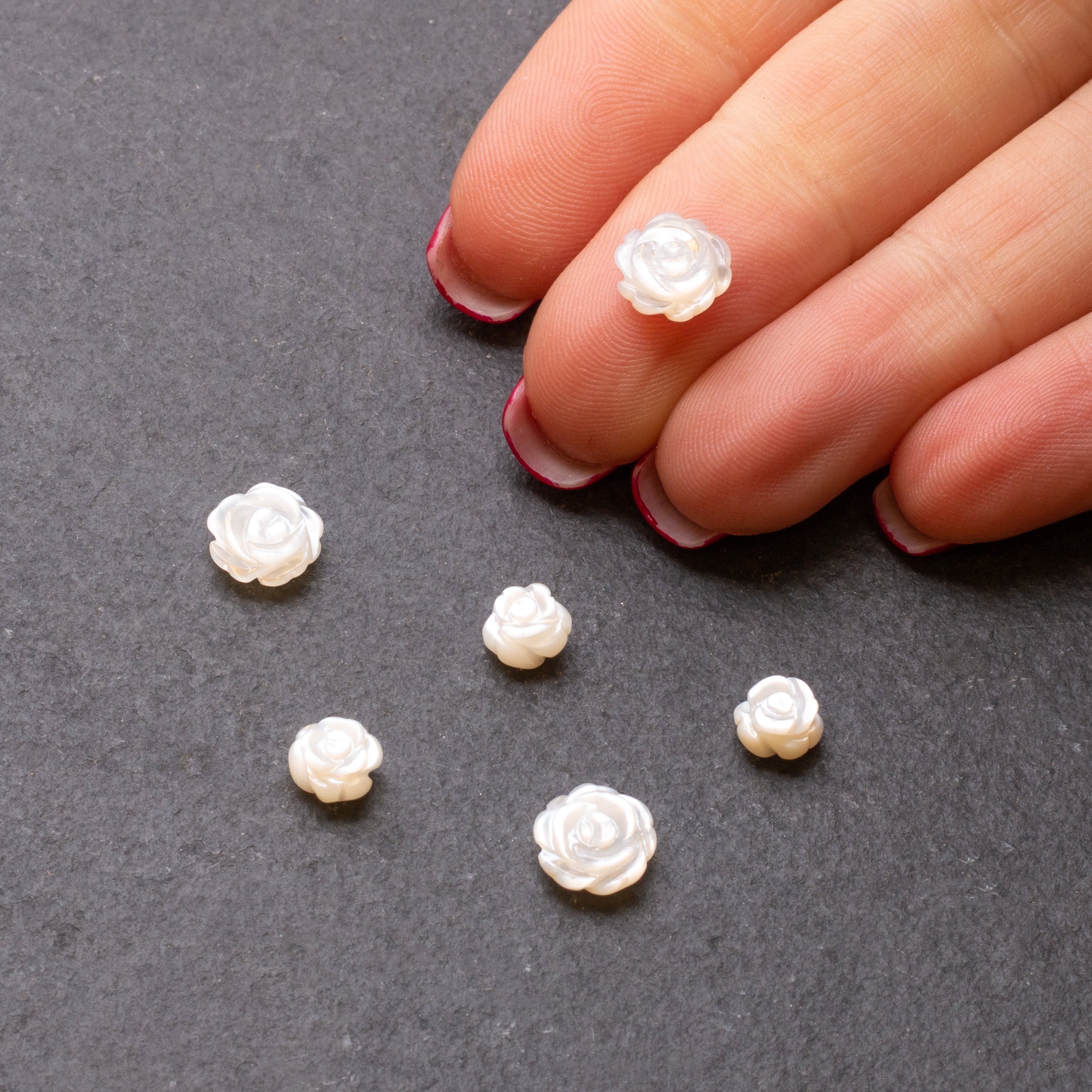 Mother Of Pearl Rose Shaped Half Drilled Beads