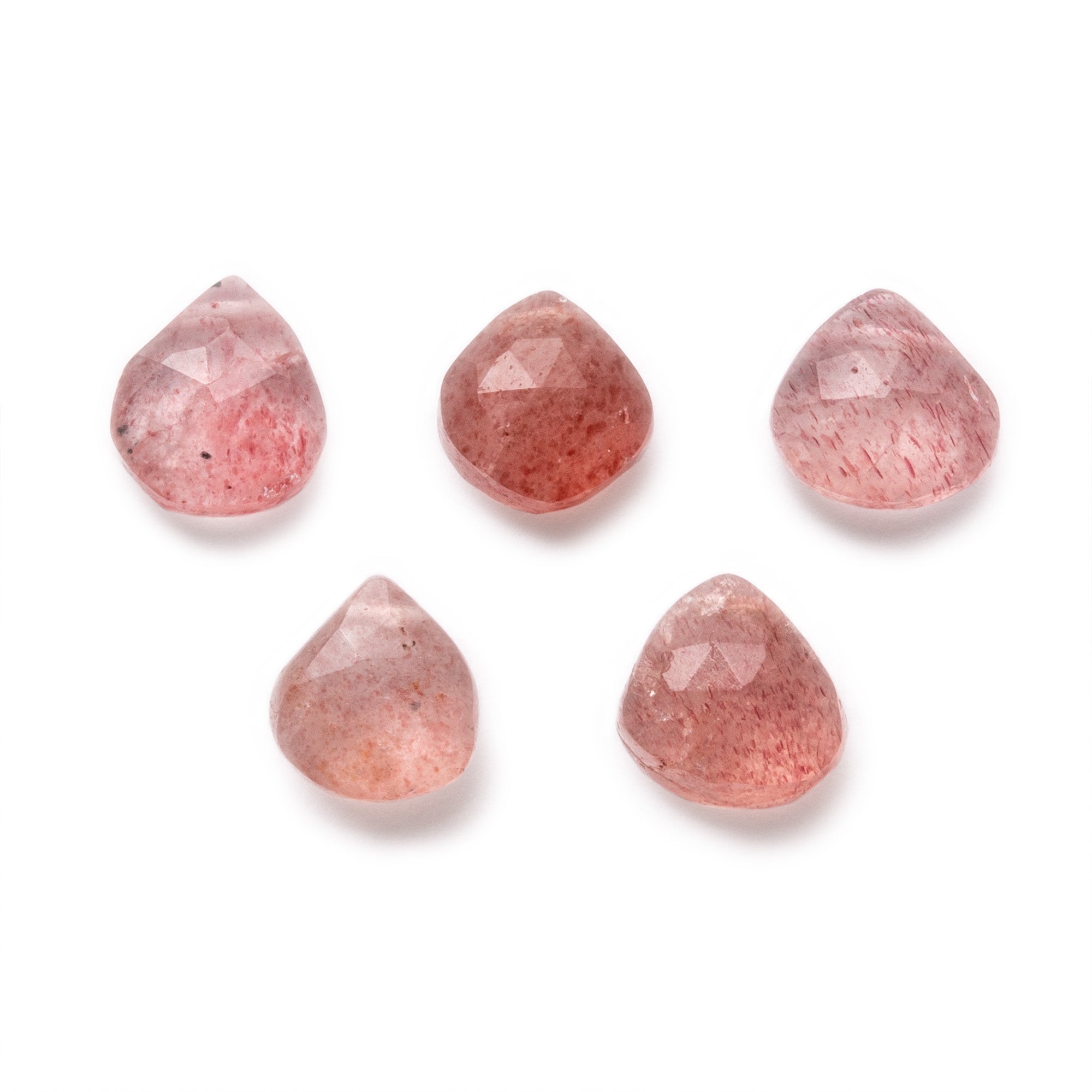 Strawberry Quartz Faceted Heart Briolette Beads Approx 6.5mm pk10 Beads