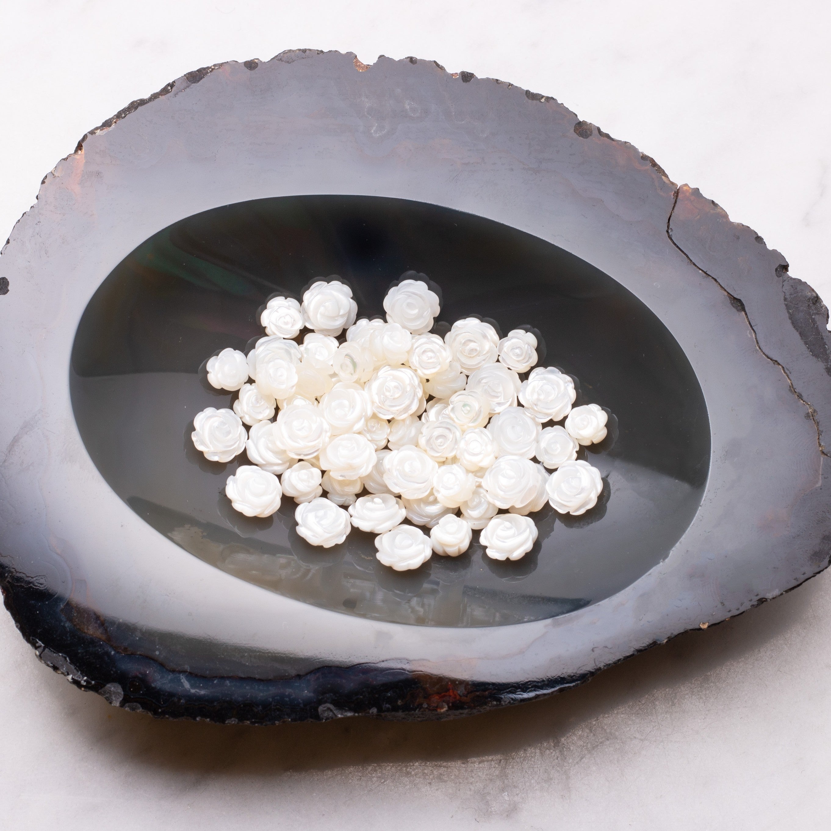 Mother Of Pearl Rose Shaped Half Drilled Beads