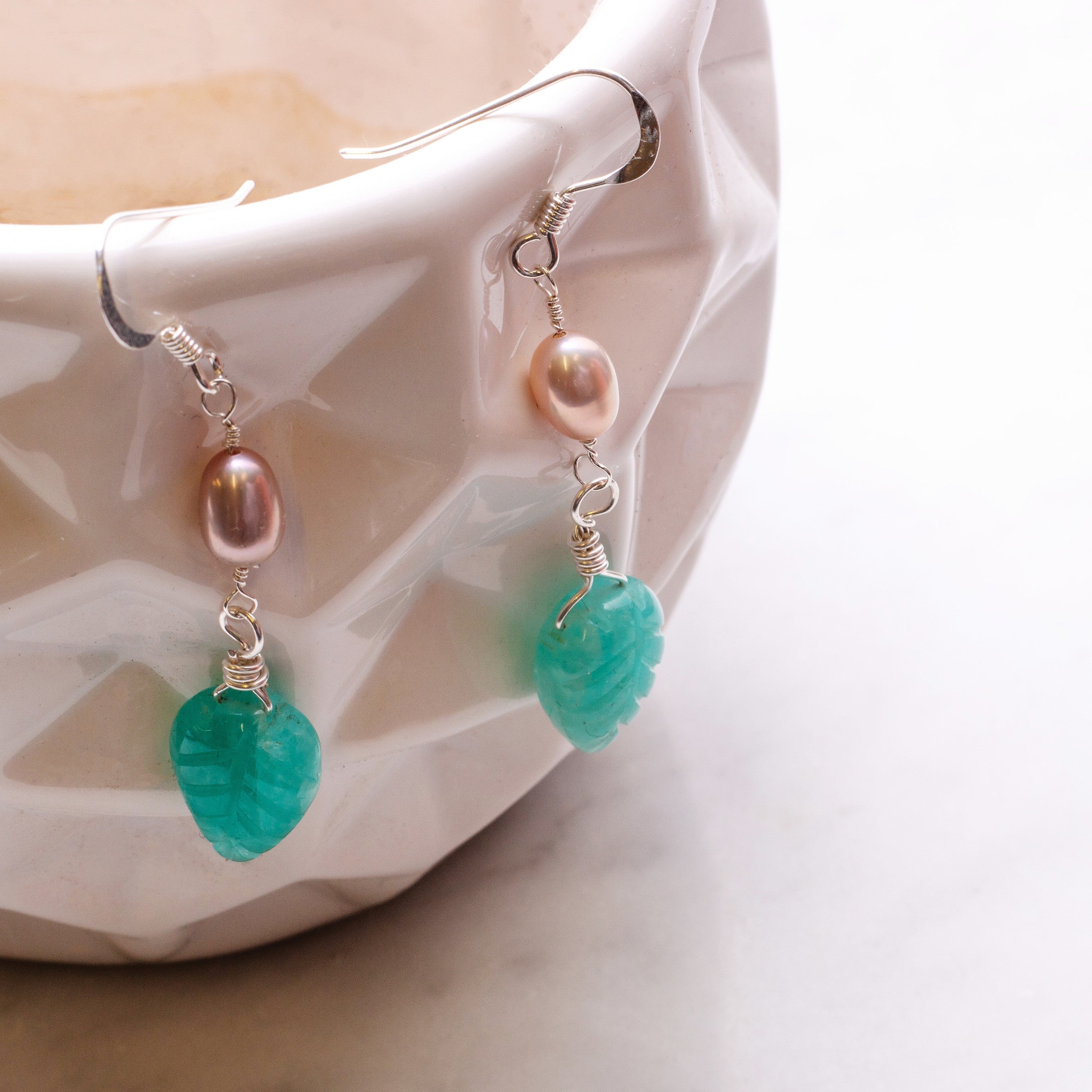 Amazonite Carved Leaf Beads Approx 12mm