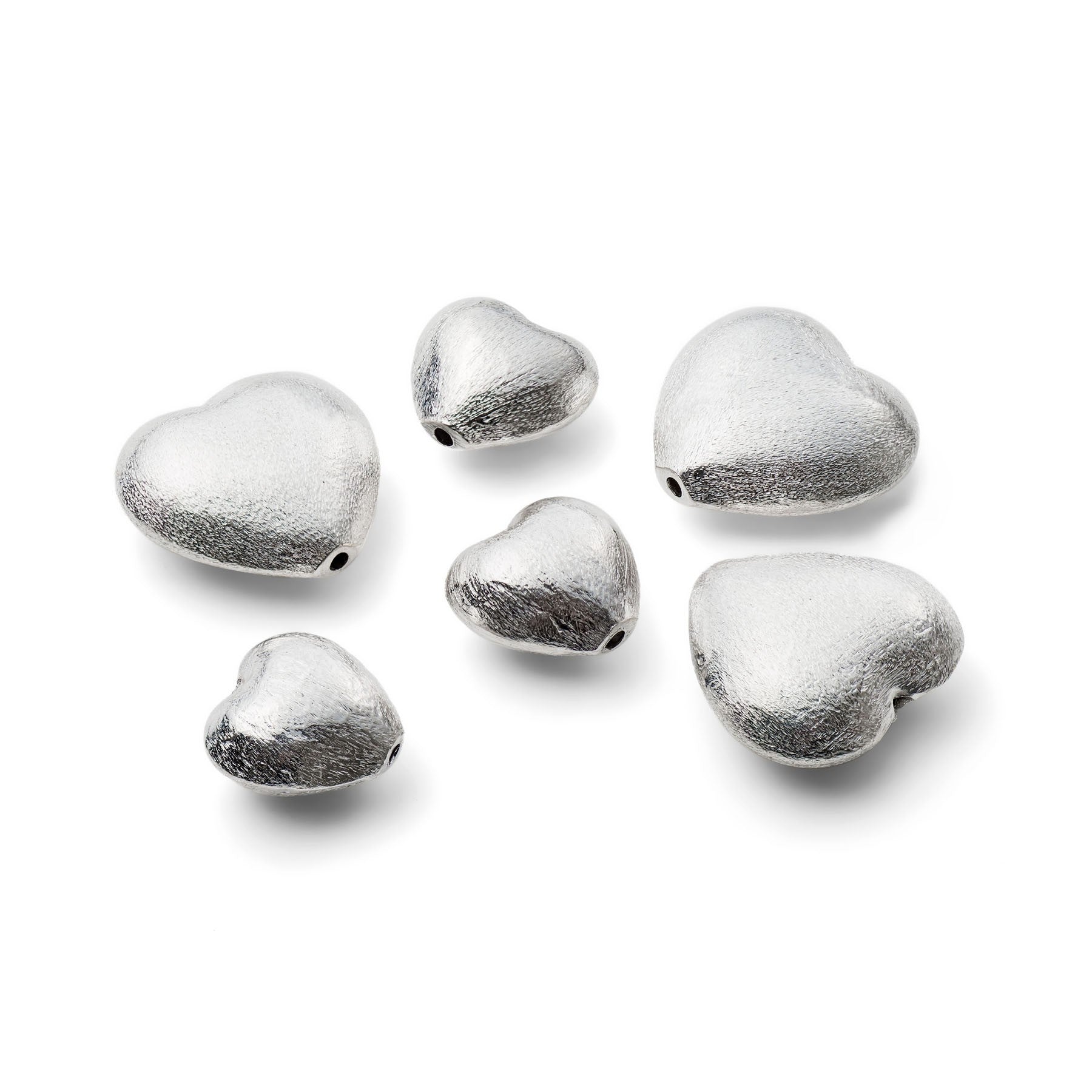 Sterling Silver Heart Beads With Brushed Finish