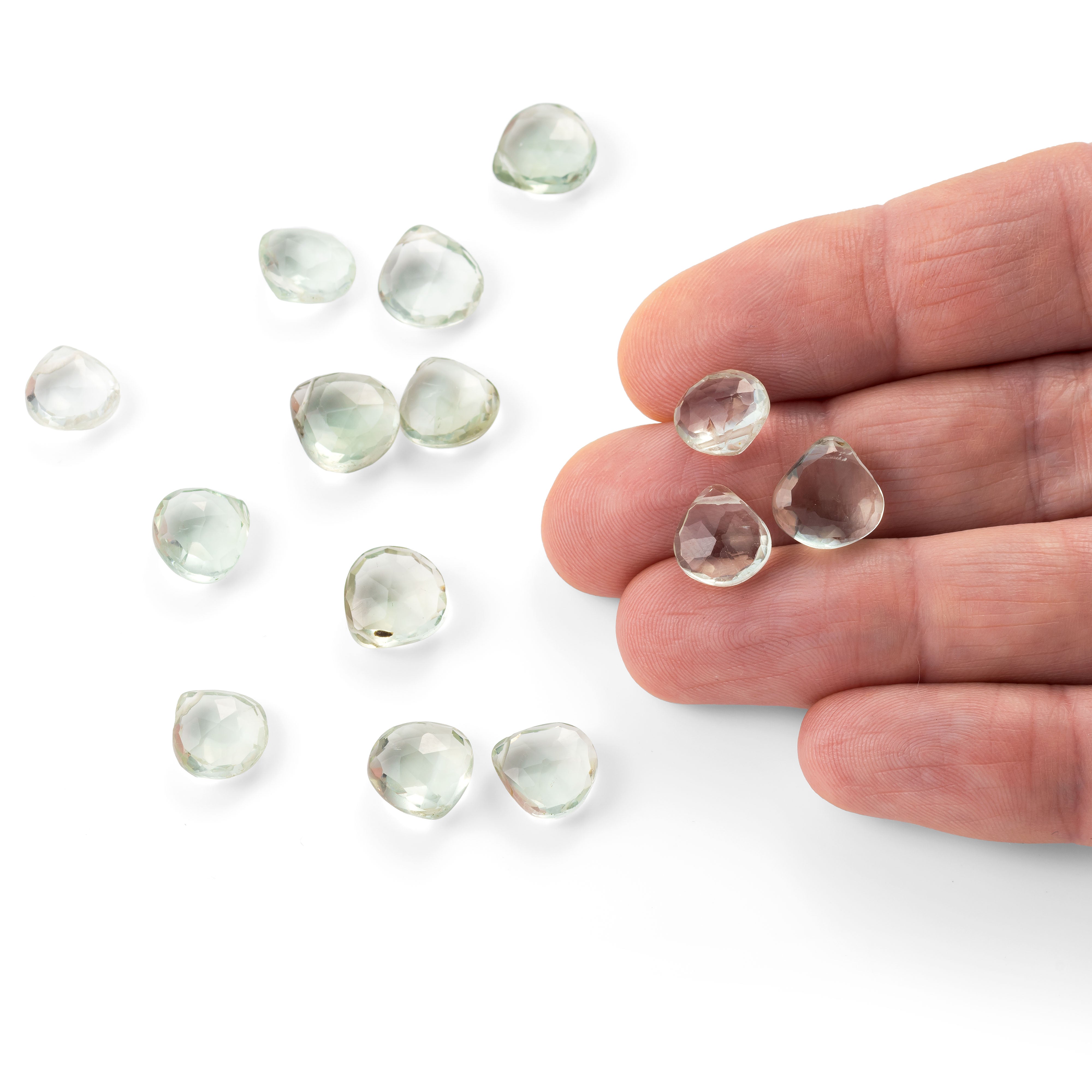Green Amethyst Faceted Heart Briolette Beads Approx 10mm