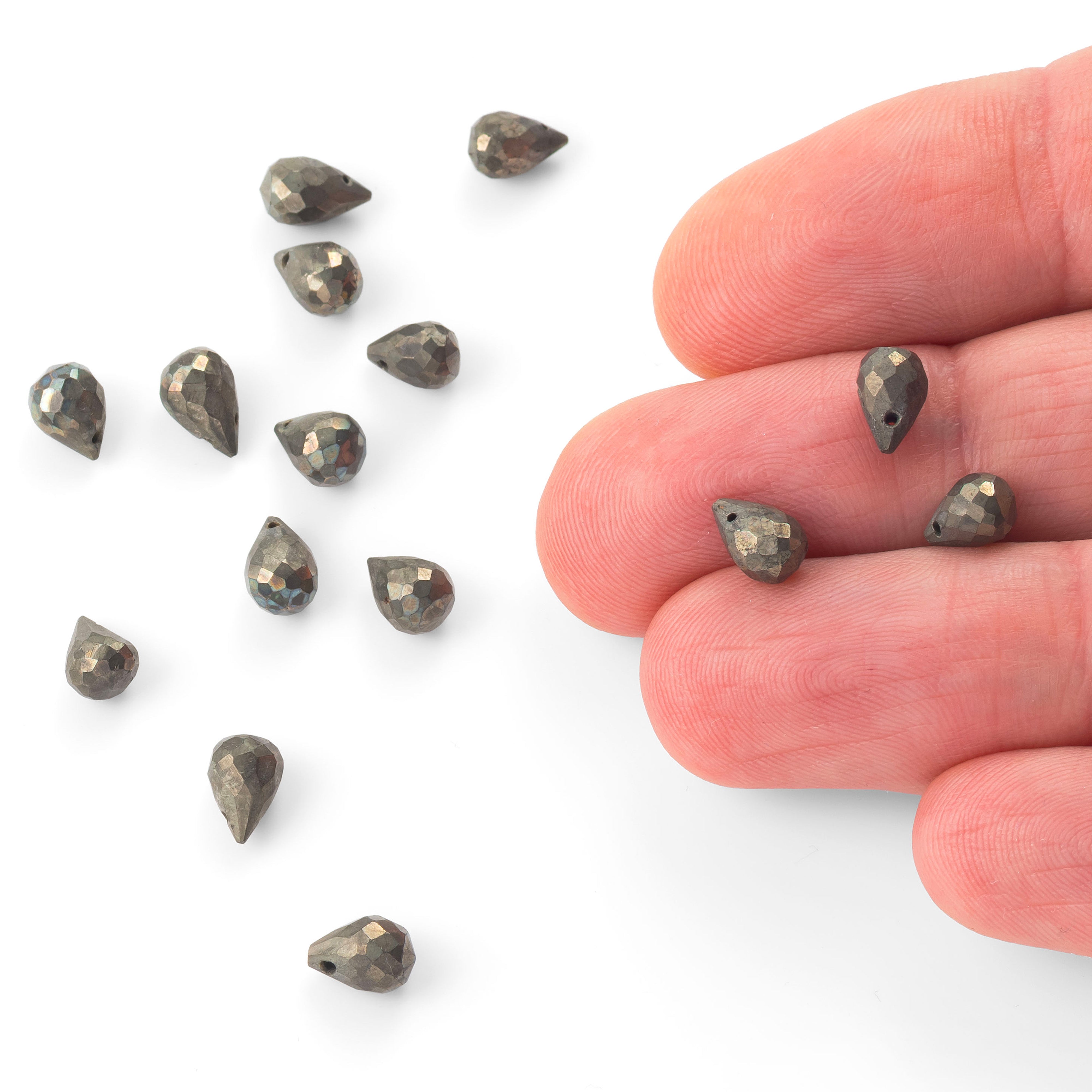 Pyrite Faceted Drop Briolette Beads Approx 8x5mm pk10 Beads