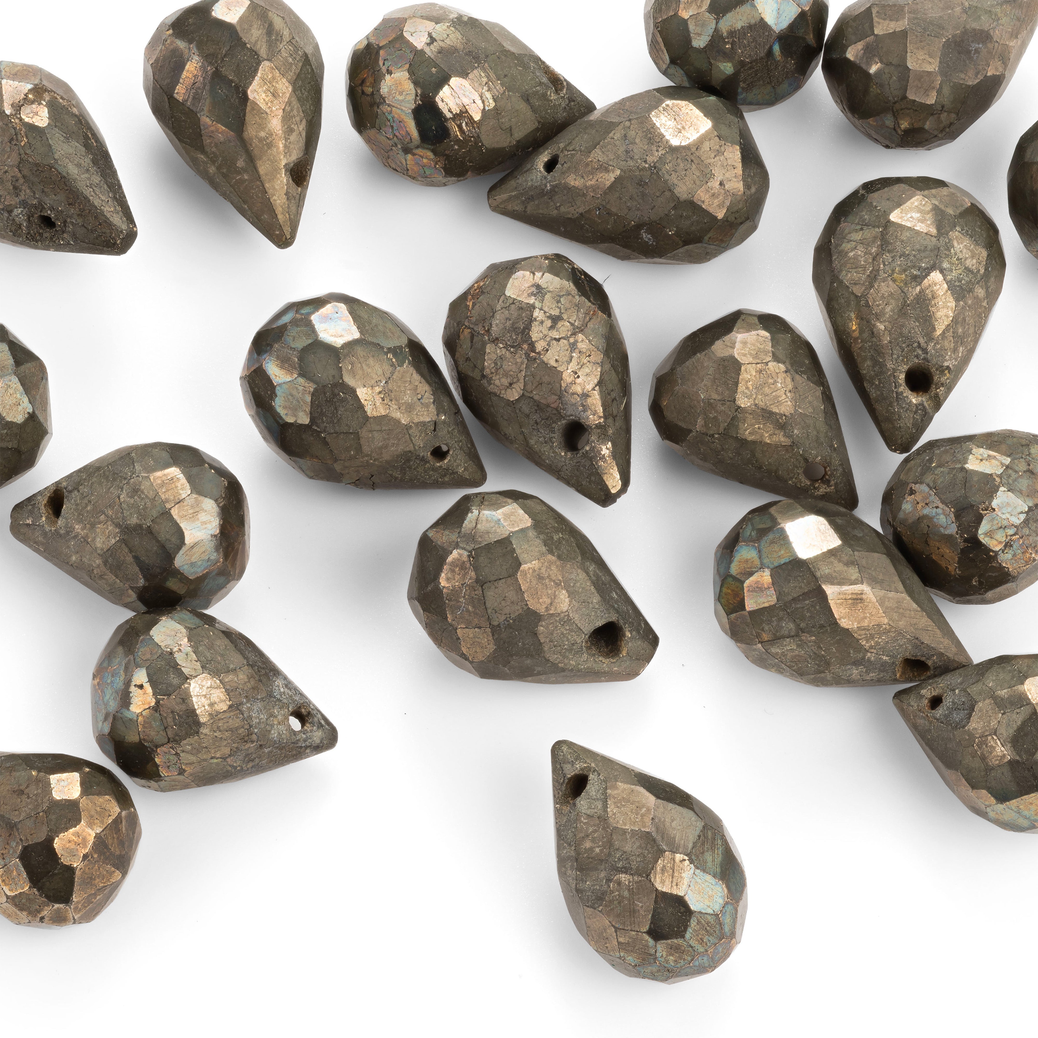 Pyrite Faceted Drop Briolette Beads Approx 8x5mm pk10 Beads