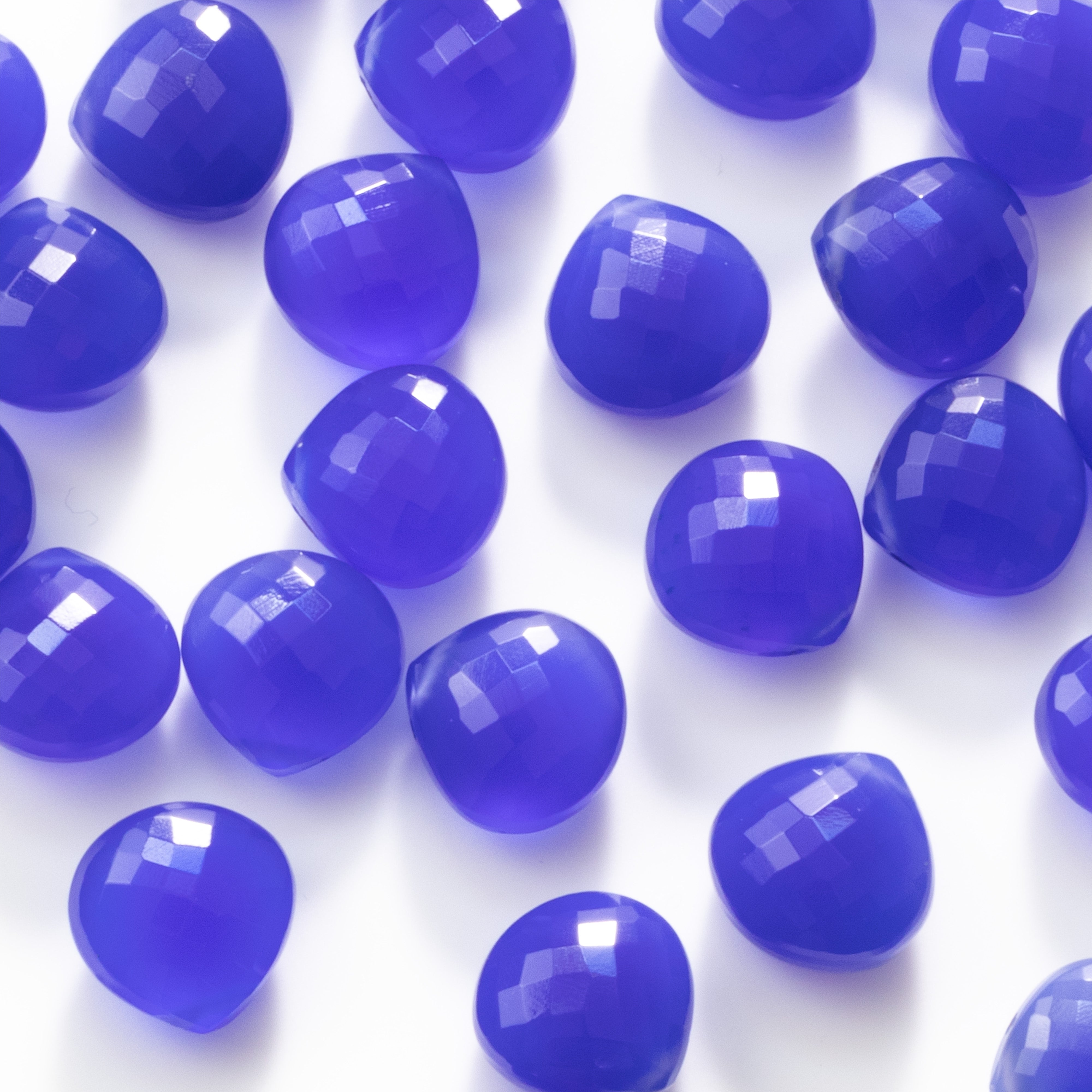 Blue Chalcedony Faceted Heart Briolette Beads Approx 9mm