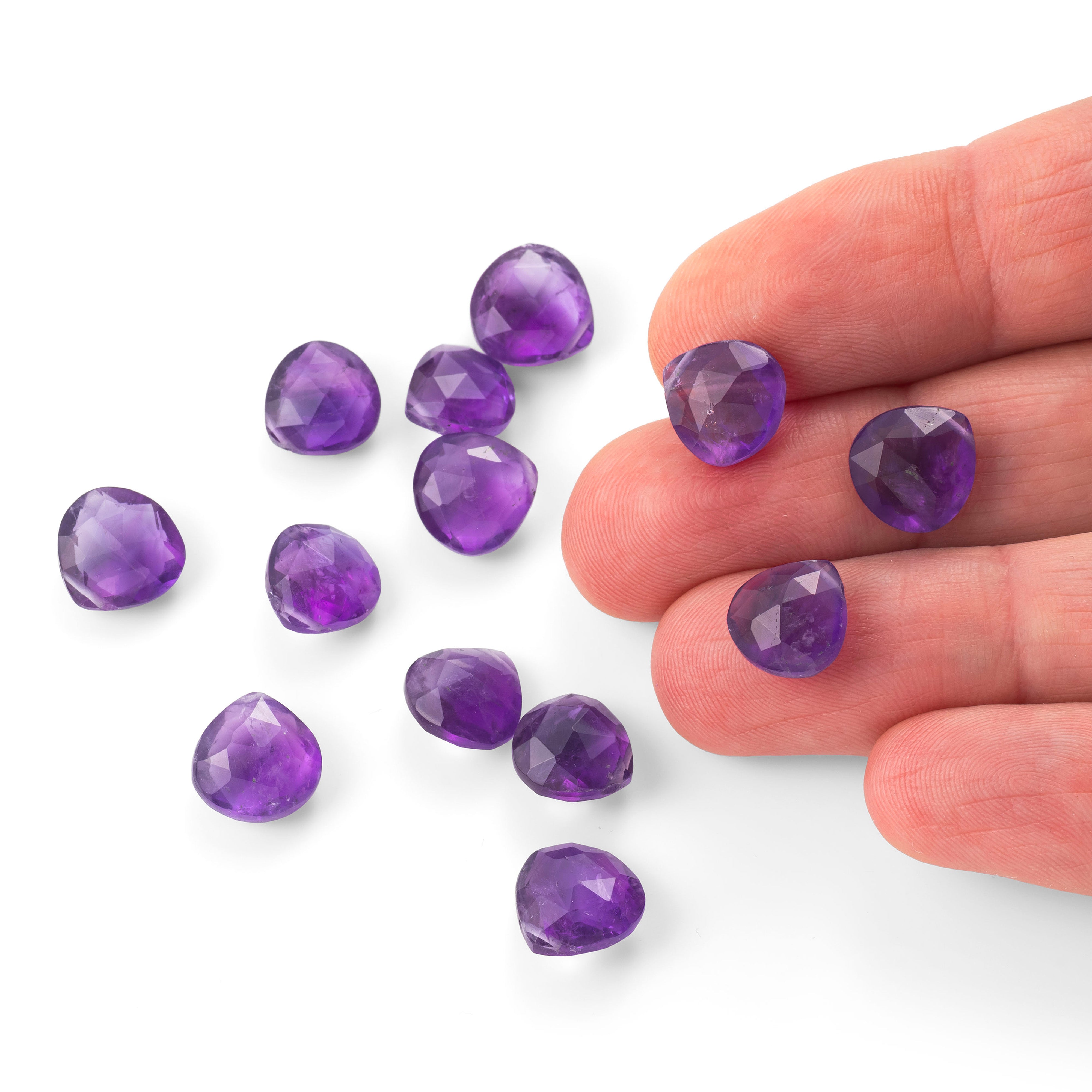 Amethyst Faceted Heart Briolette Beads Approx 8mm