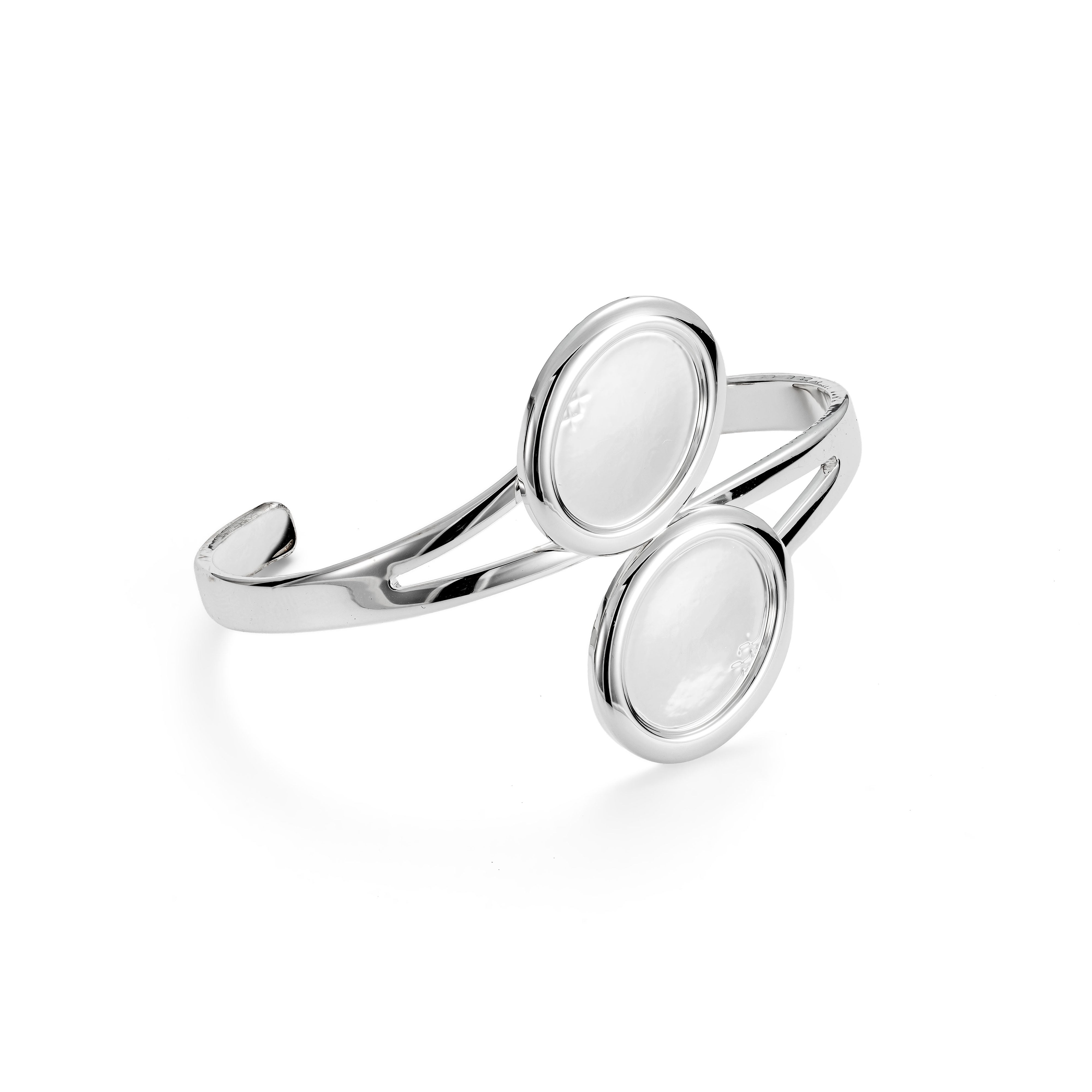 Silver Plated Bangle Setting For 18x13mm Cabochon Stones