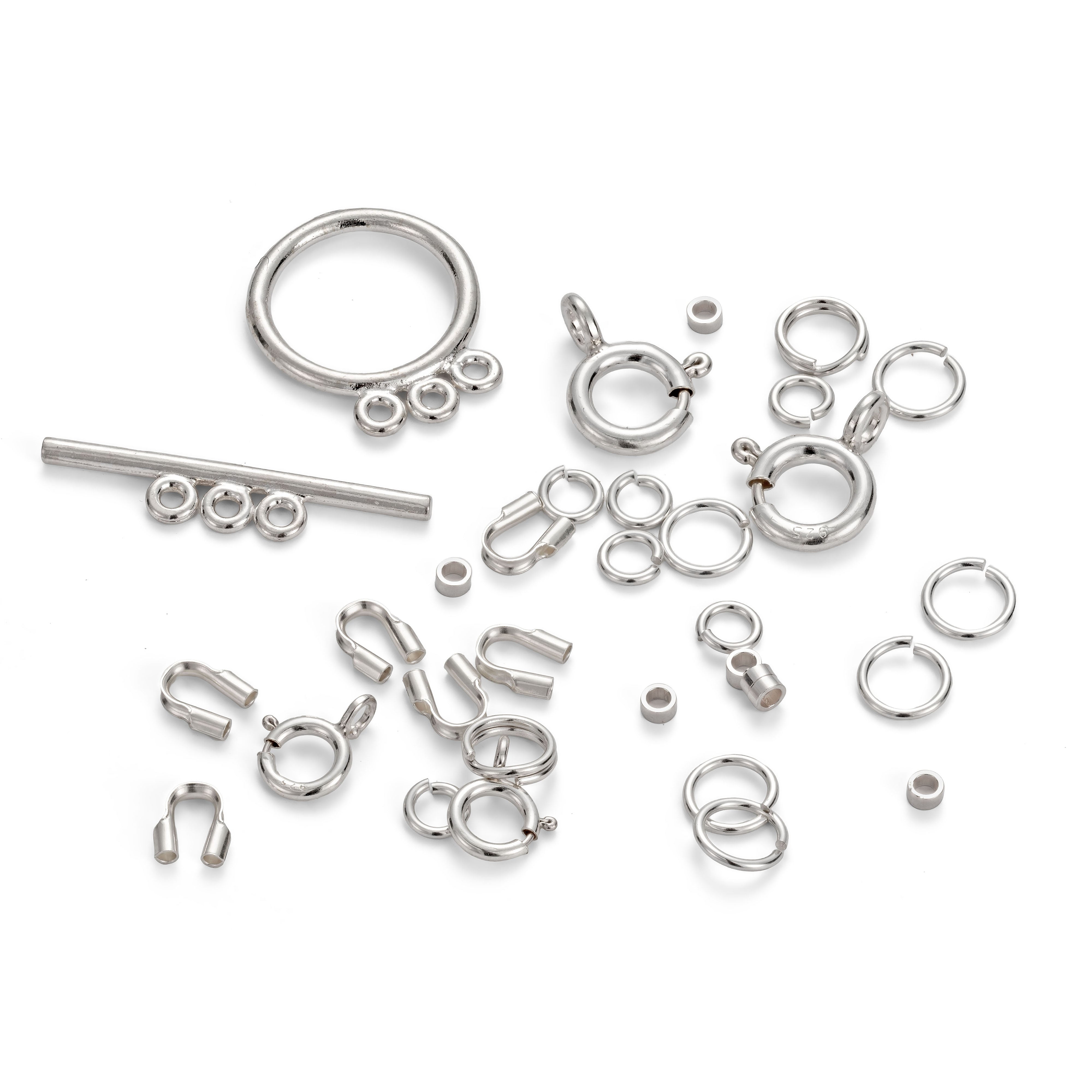 Assorted Sterling Silver Findings Pack For Necklets And Bracelets 25 Pieces
