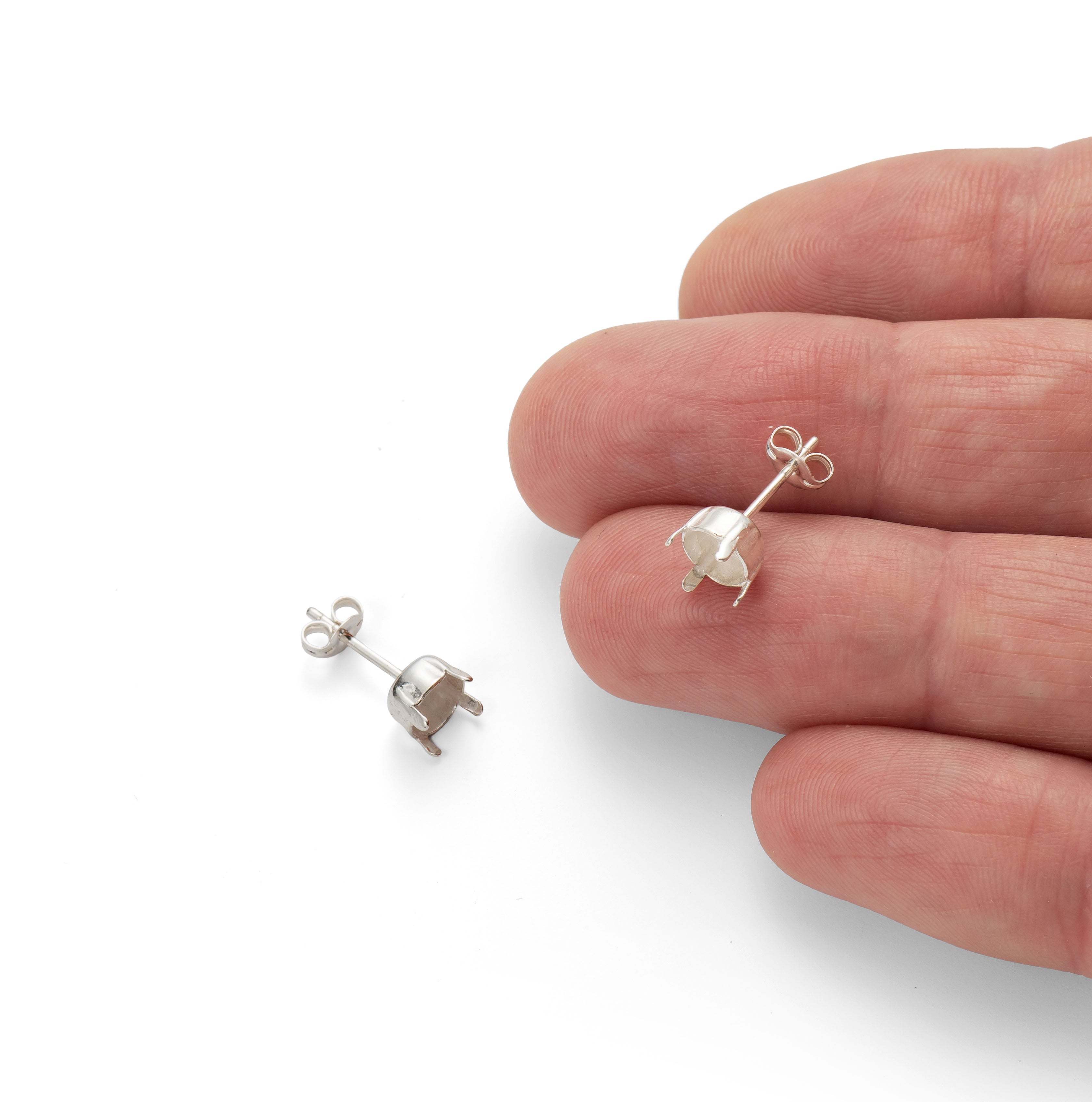 Sterling Silver Claw Earstud Setting For 6mm Stones Pair