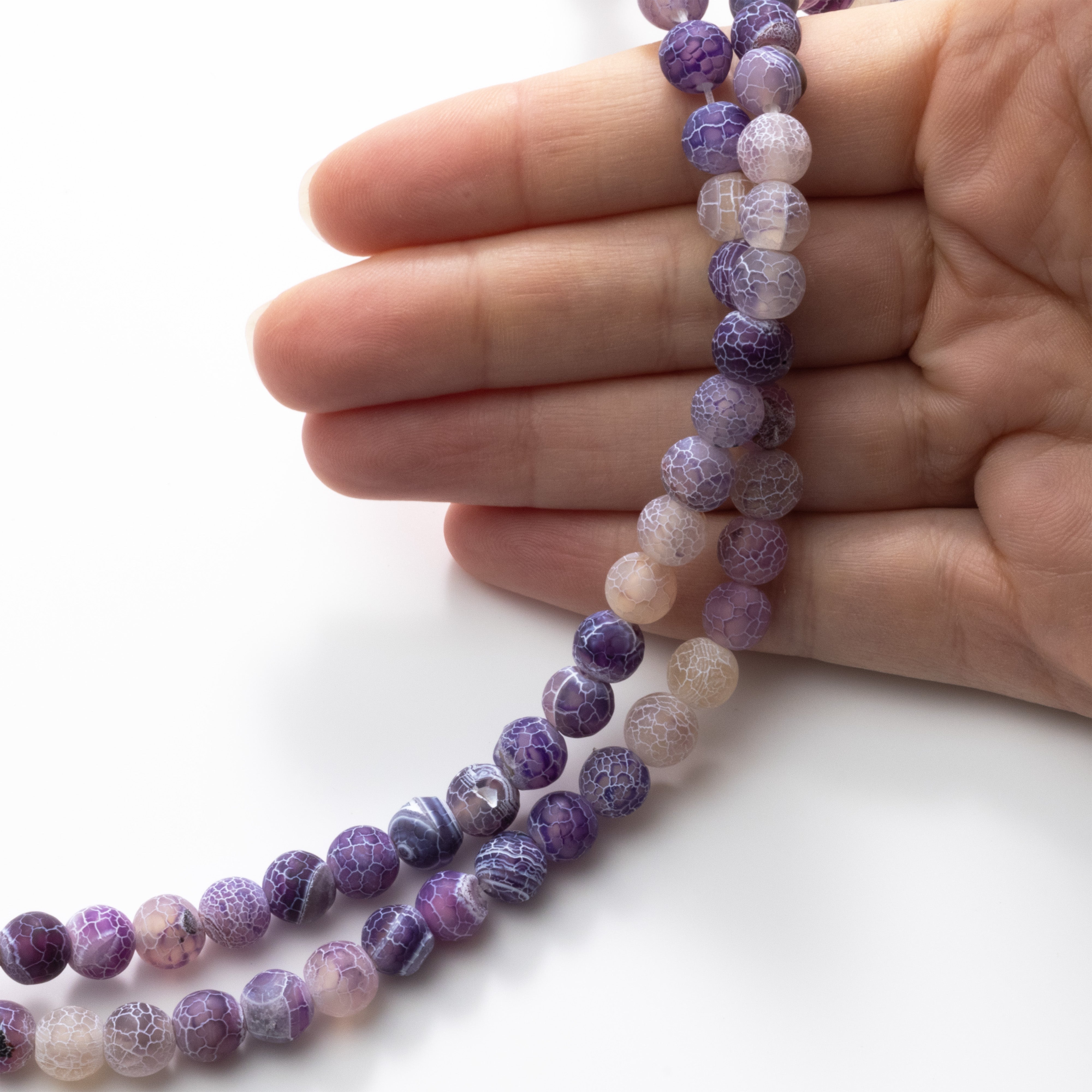 Lilac Frosted Cracked Agate Round Beads