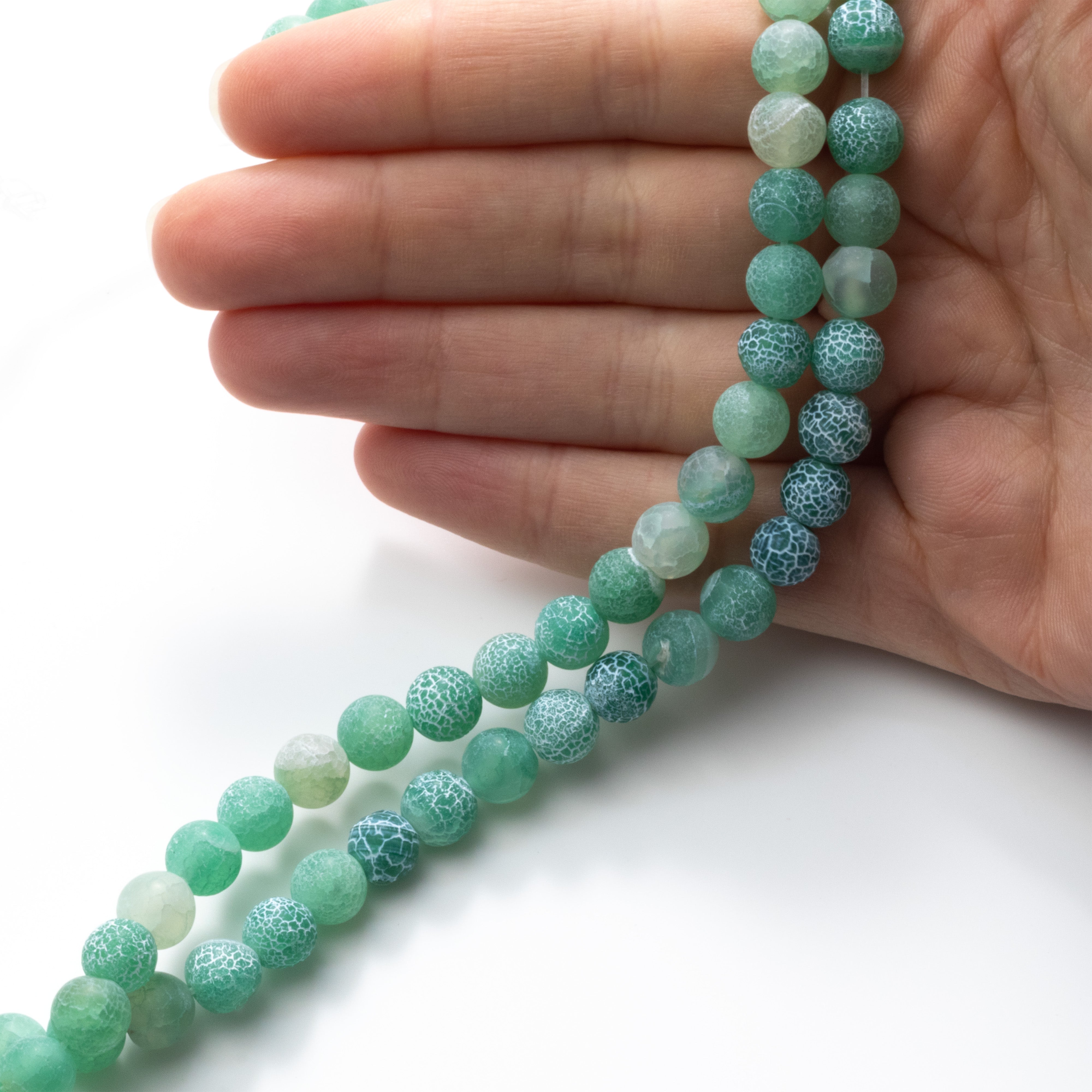 Sea Green Frosted Cracked Agate Round Beads