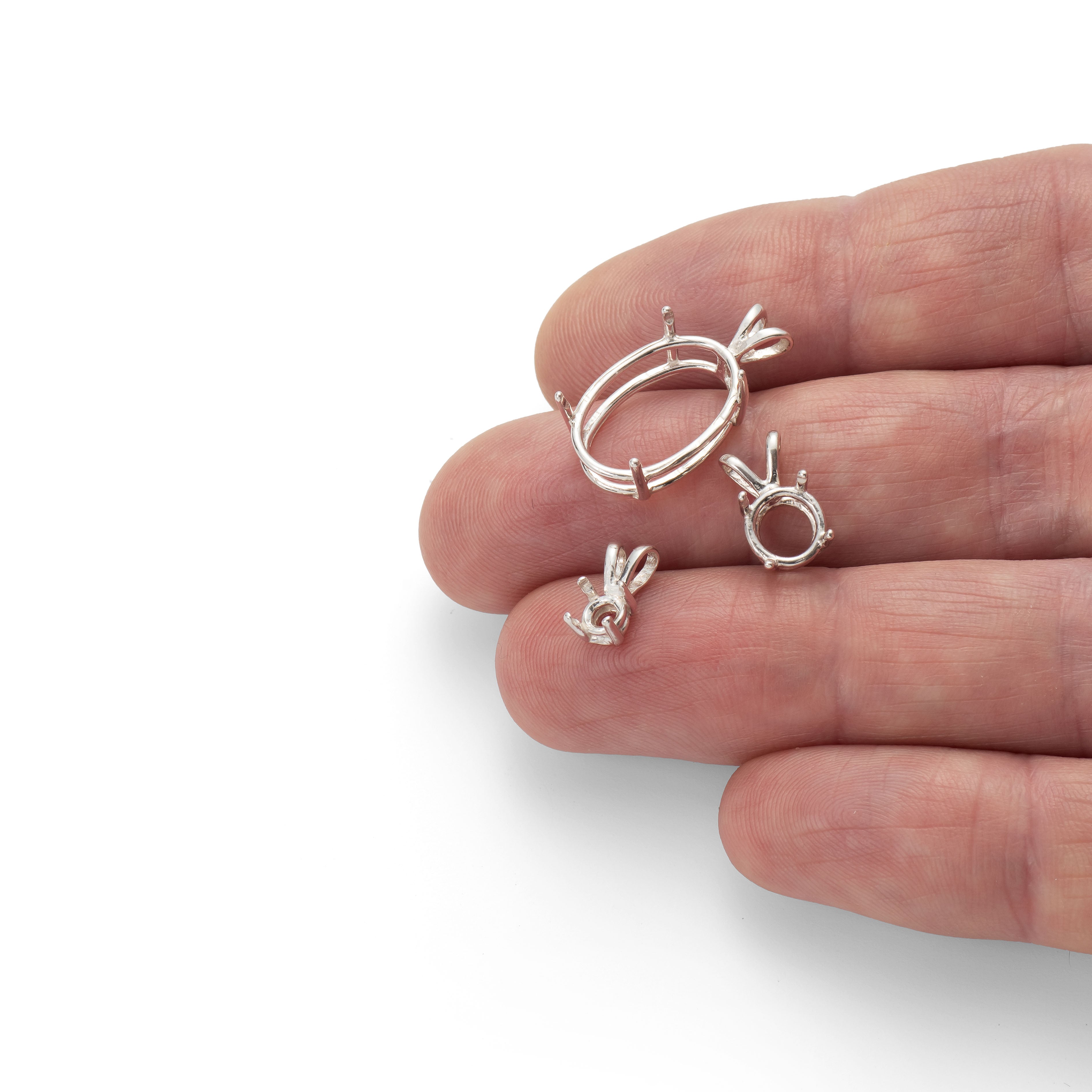 Sterling Silver Pre-Notched Pendant Settings For Faceted Stones
