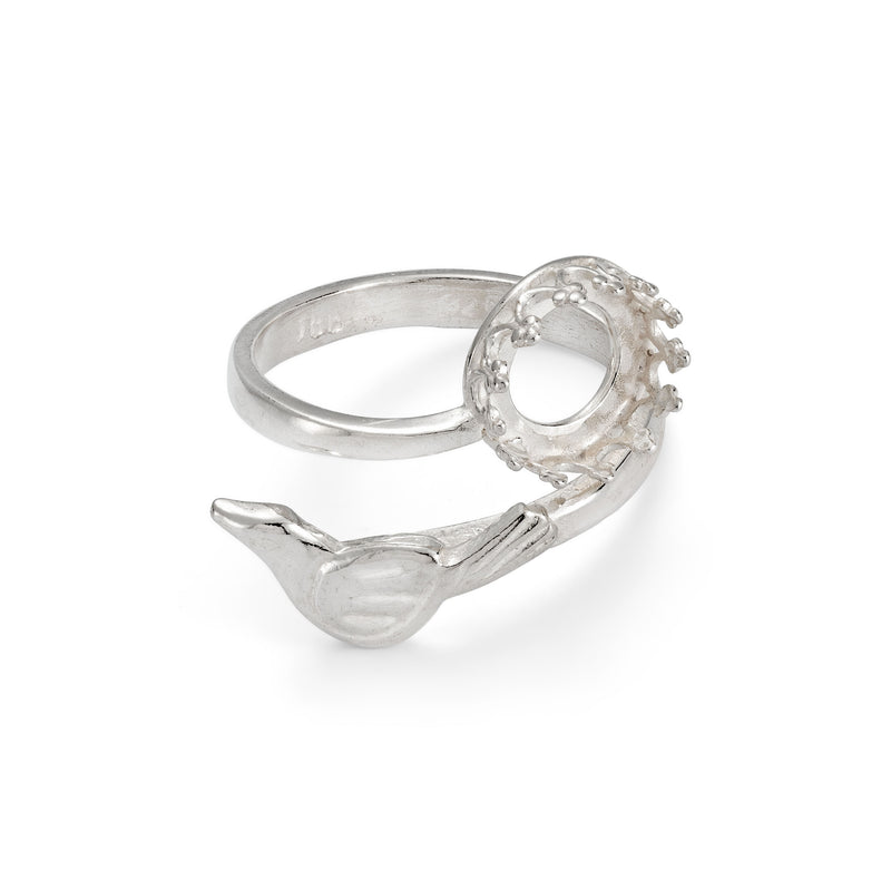 Sterling Silver Adjustable Gallery Wire Bird Ring For 8mm Round Cabochon