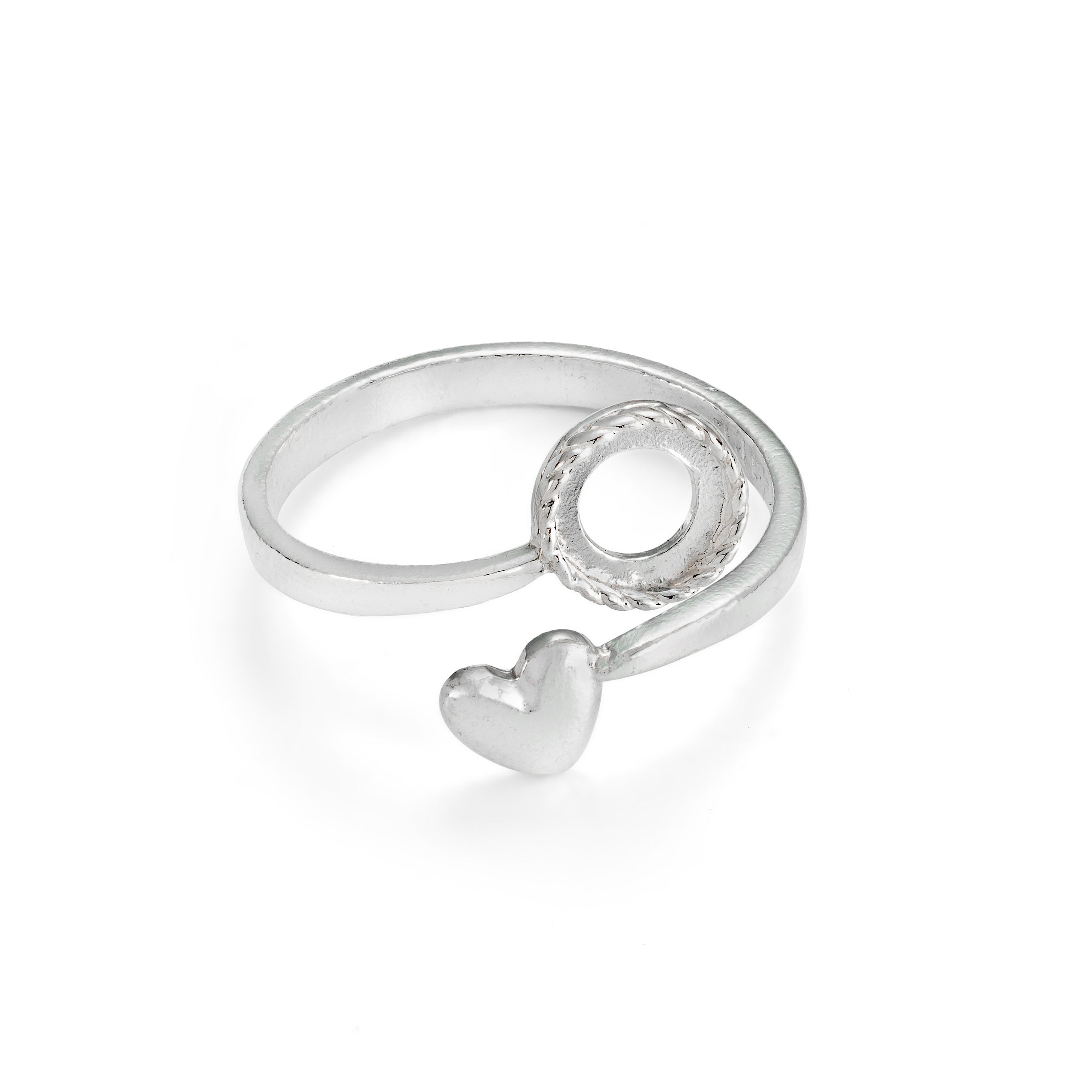 Sterling Silver Adjustable Milled Edge Heart Ring For 6mm Round Cabochon